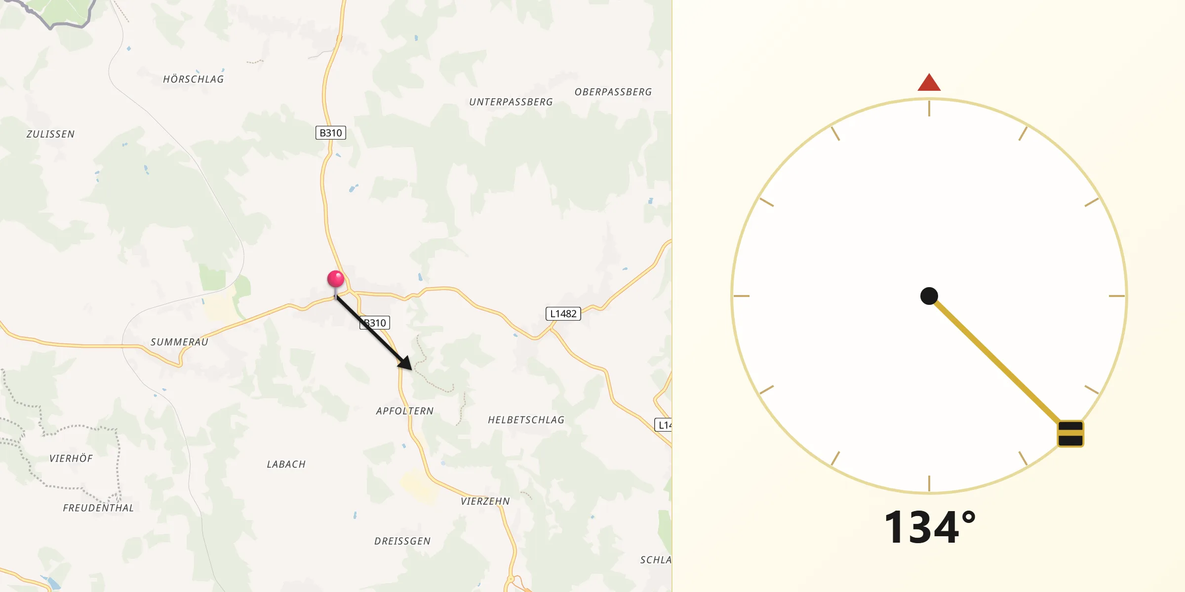 Qibla-Richtung von Rainbach im Mühlkreis