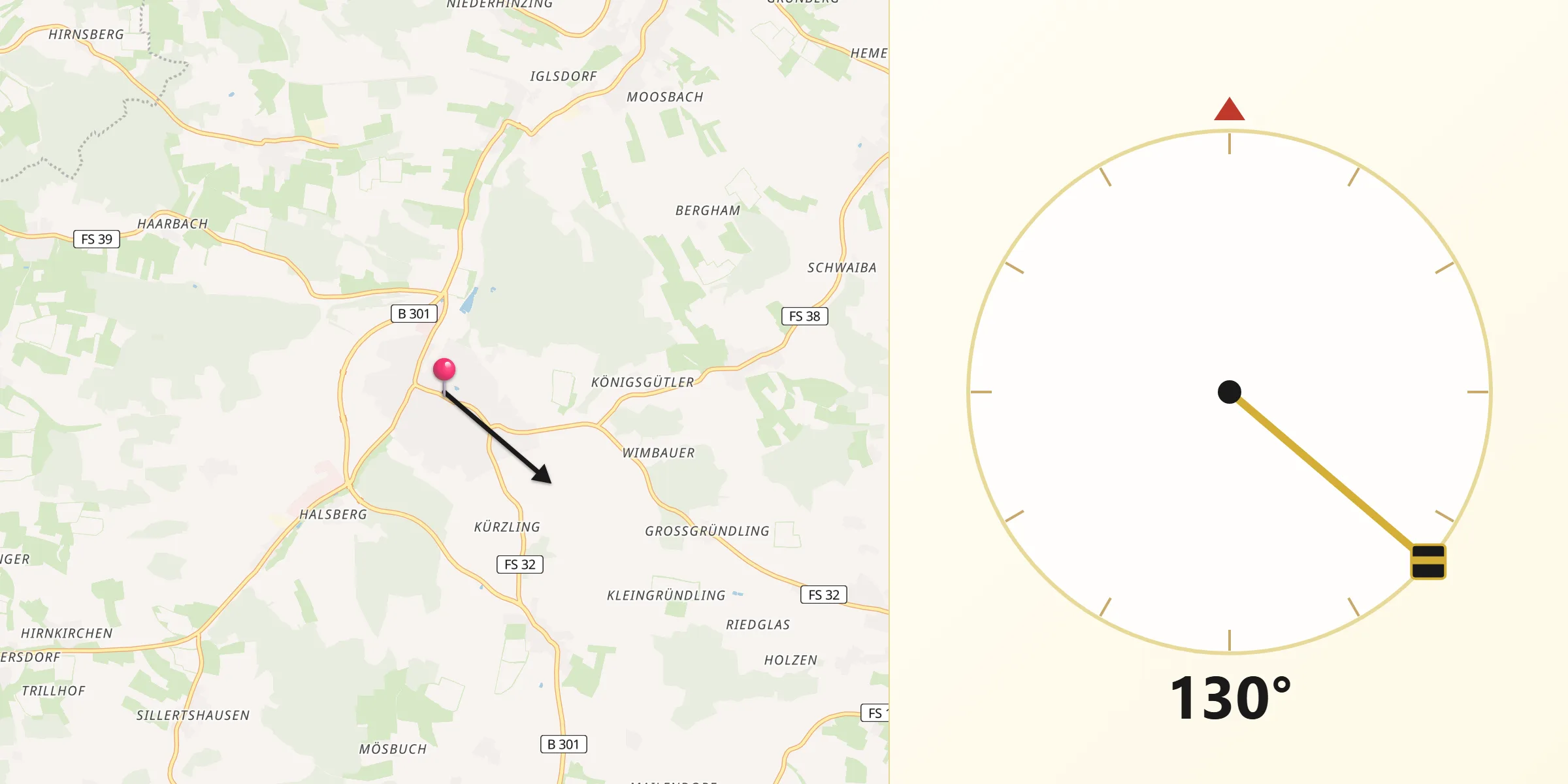 Qibla-Richtung von Au in der Hallertau