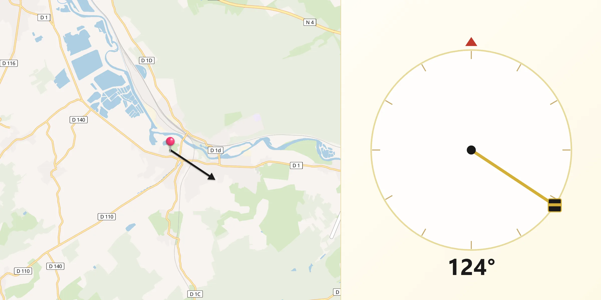 Direction vers la Qibla depuis Damelevières