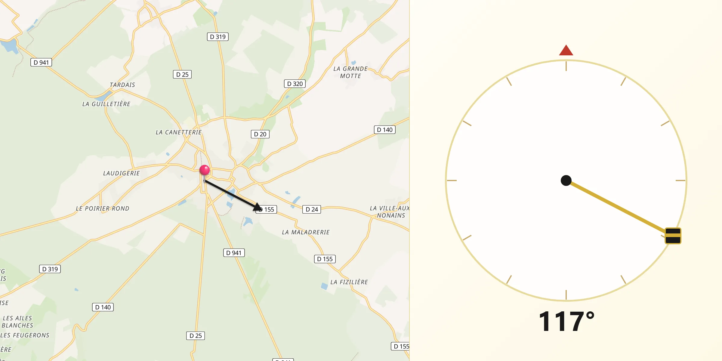 Direction vers la Qibla depuis Senonches