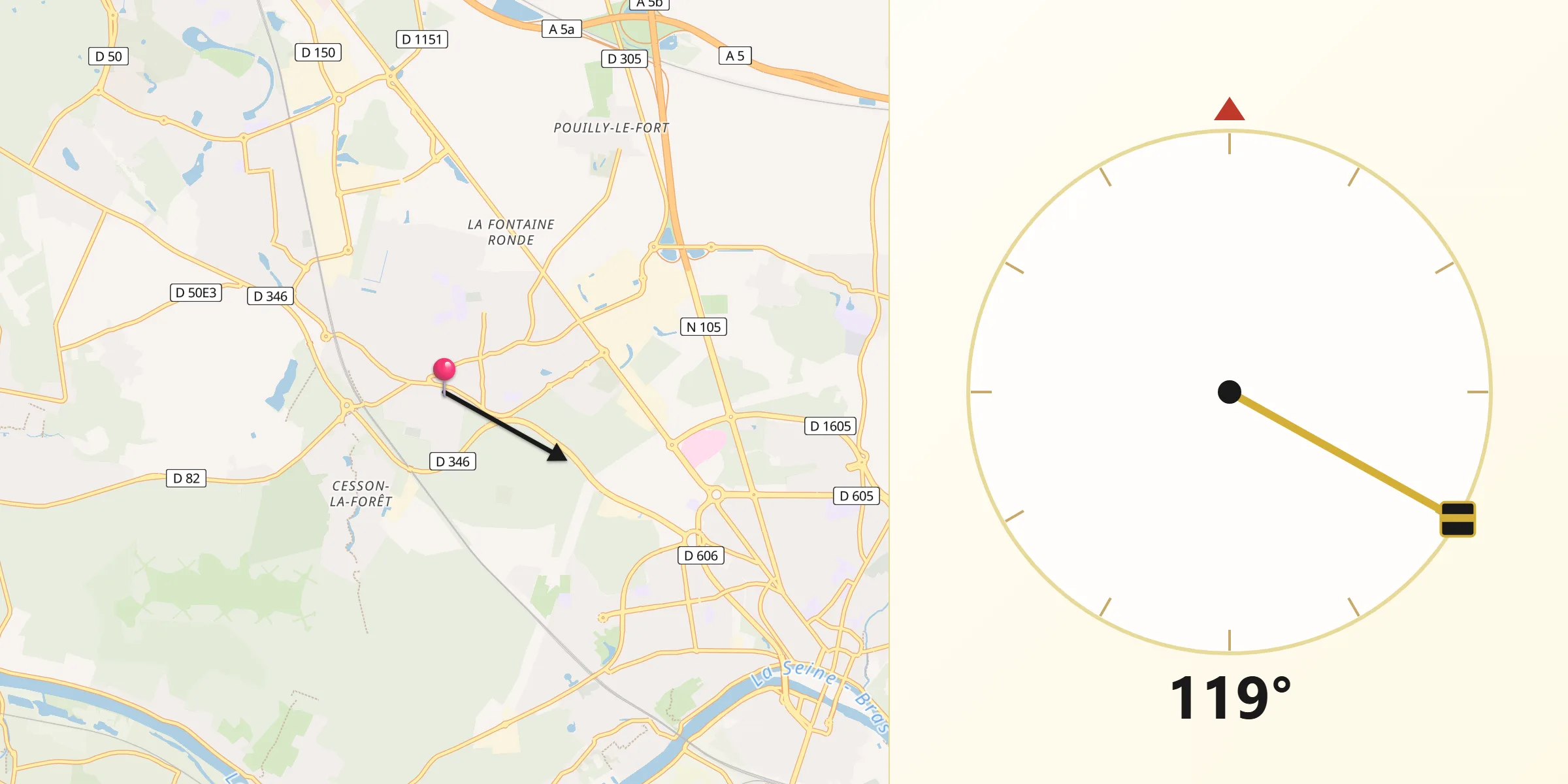 Direction vers la Qibla depuis Cesson