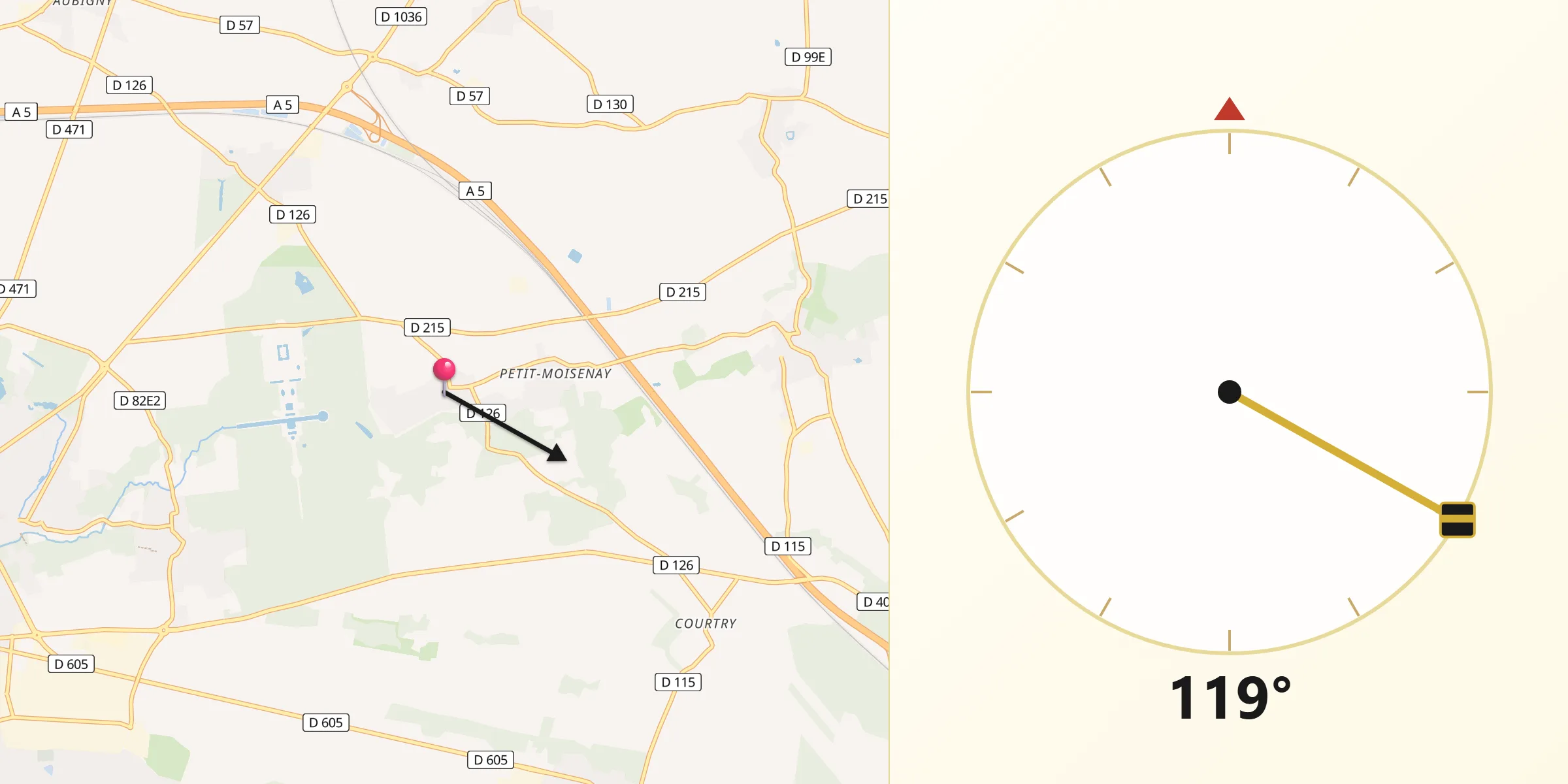 Direction vers la Qibla depuis Moisenay