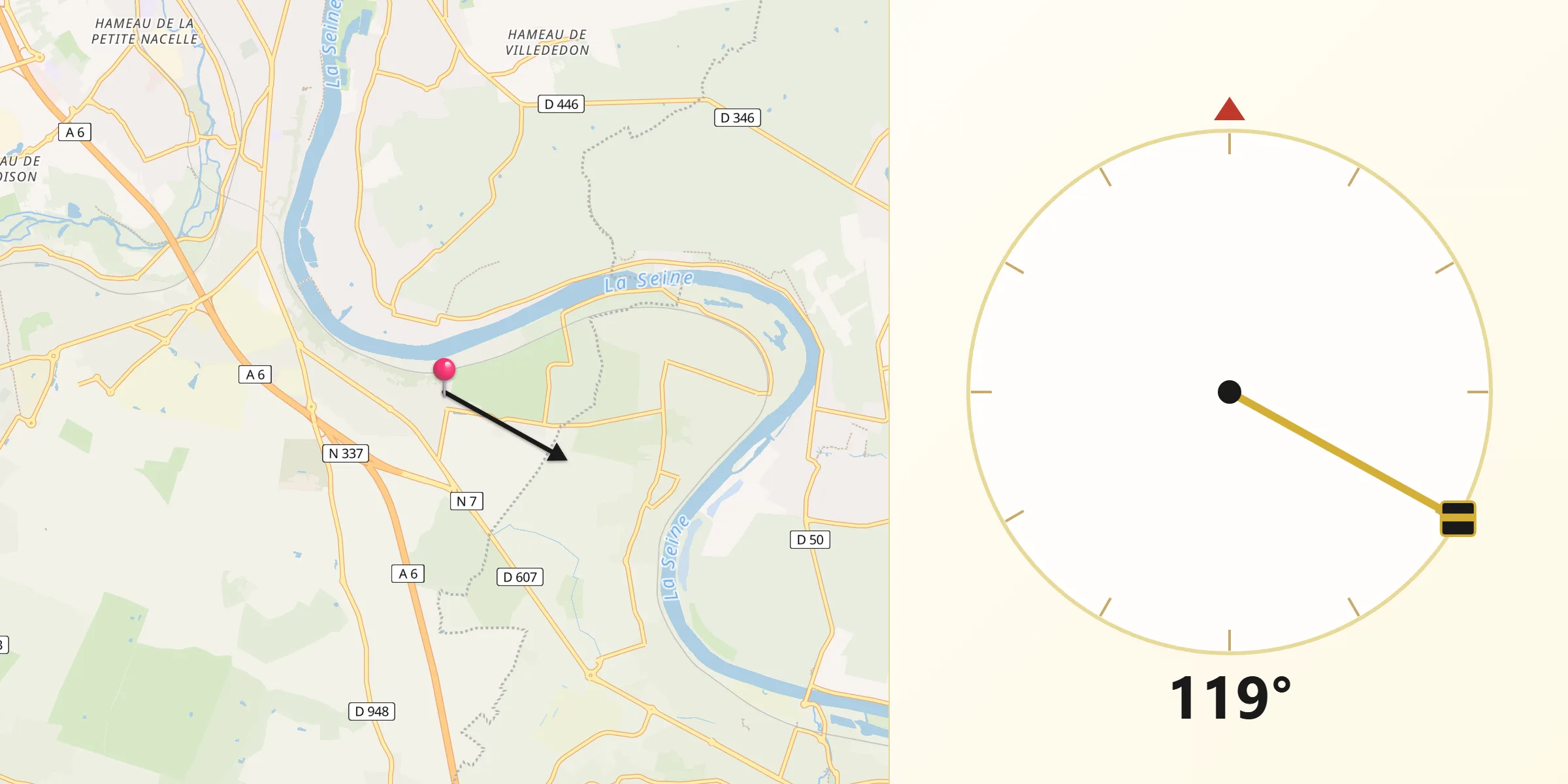 Direction vers la Qibla depuis Le Coudray-Montceaux