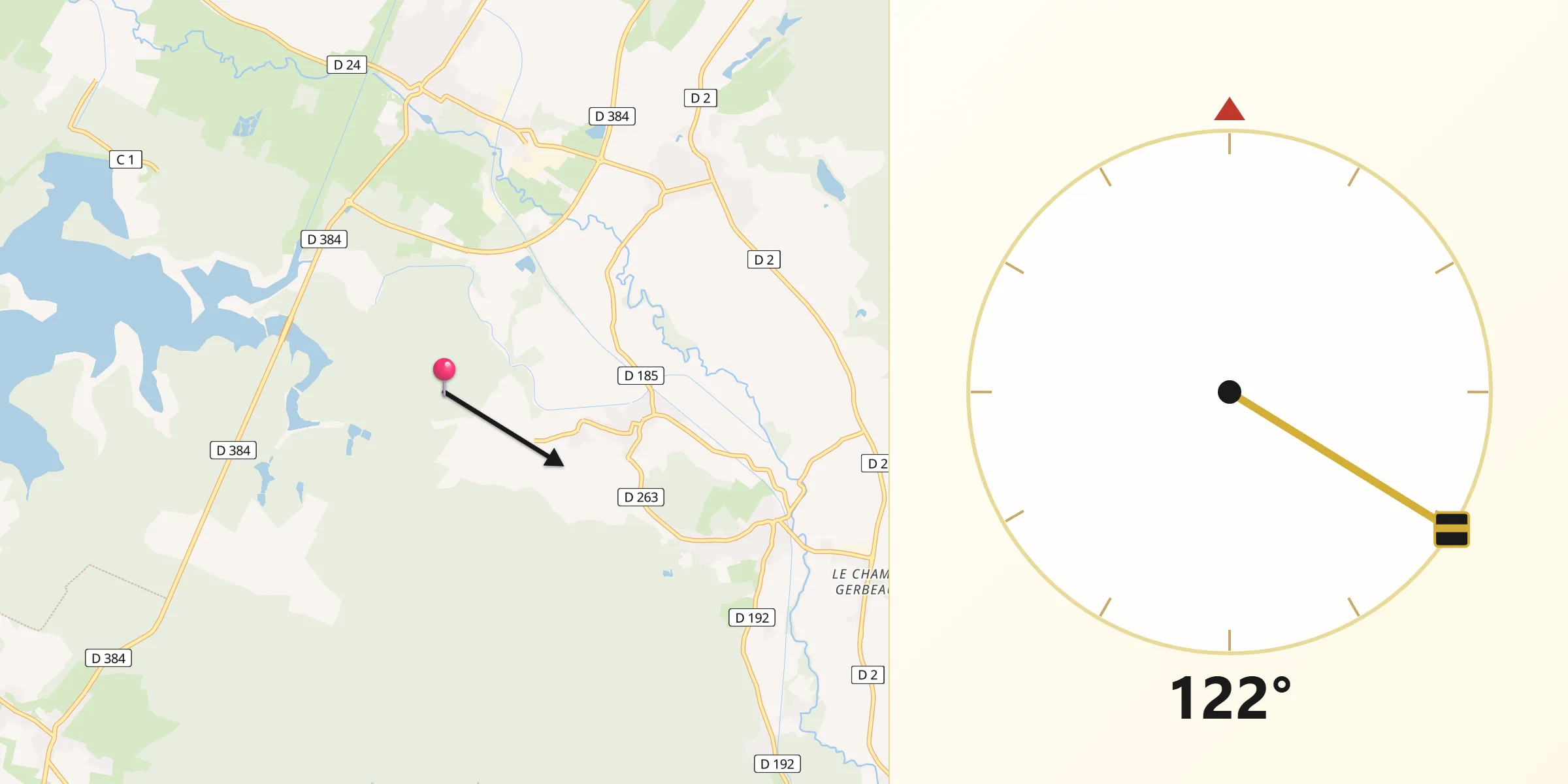 Direction vers la Qibla depuis Allichamps