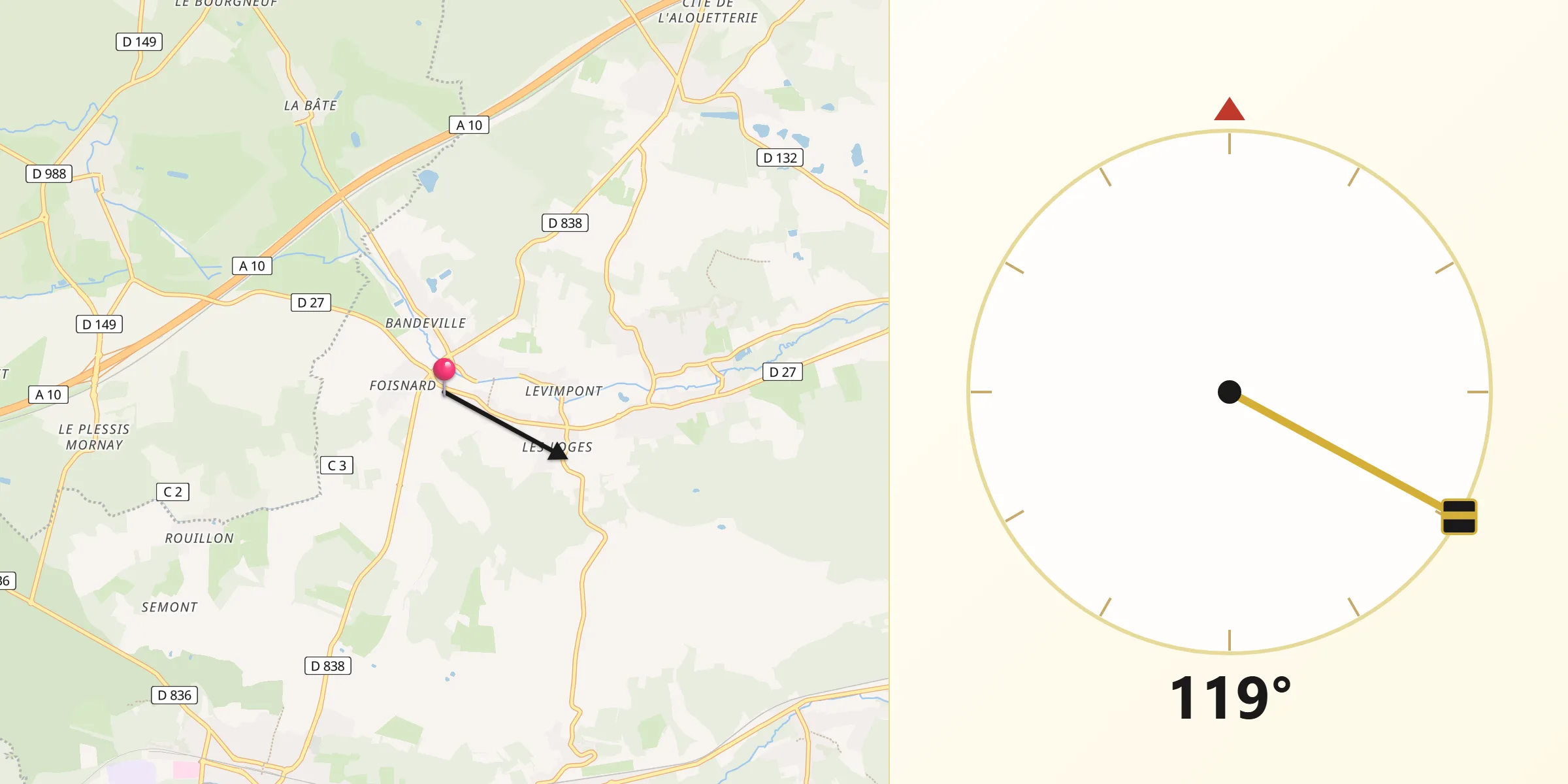 Direction vers la Qibla depuis Saint-Cyr-sous-Dourdan