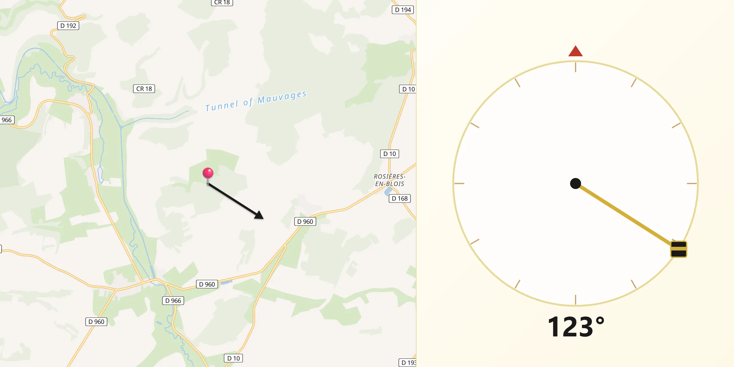 Direction vers la Qibla depuis Delouze-Rosières