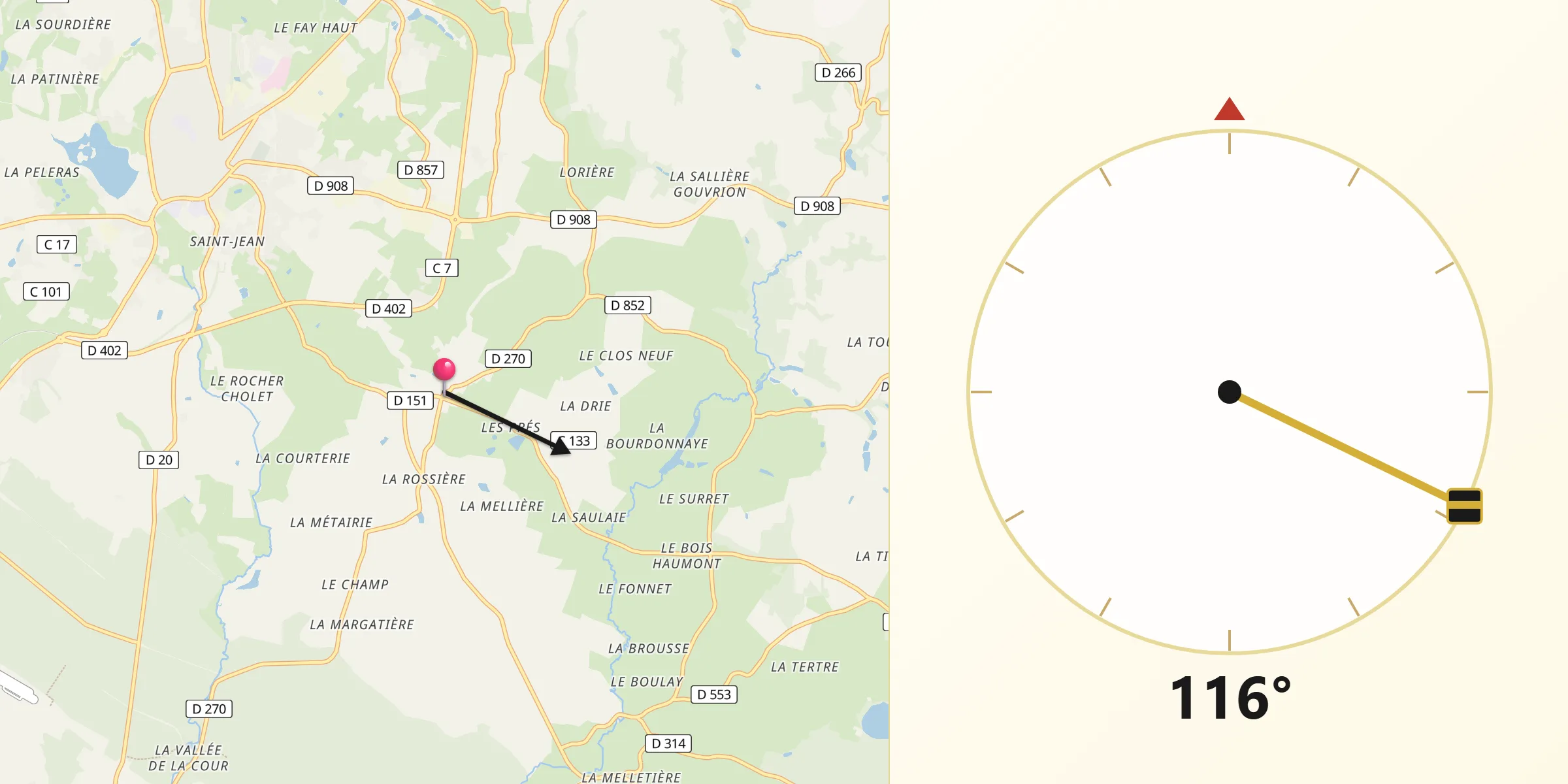 Direction vers la Qibla depuis Magny-le-Désert