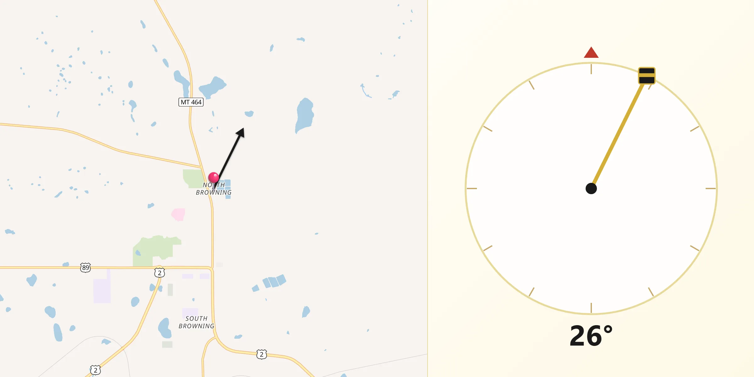 Qibla Direction from North Browning