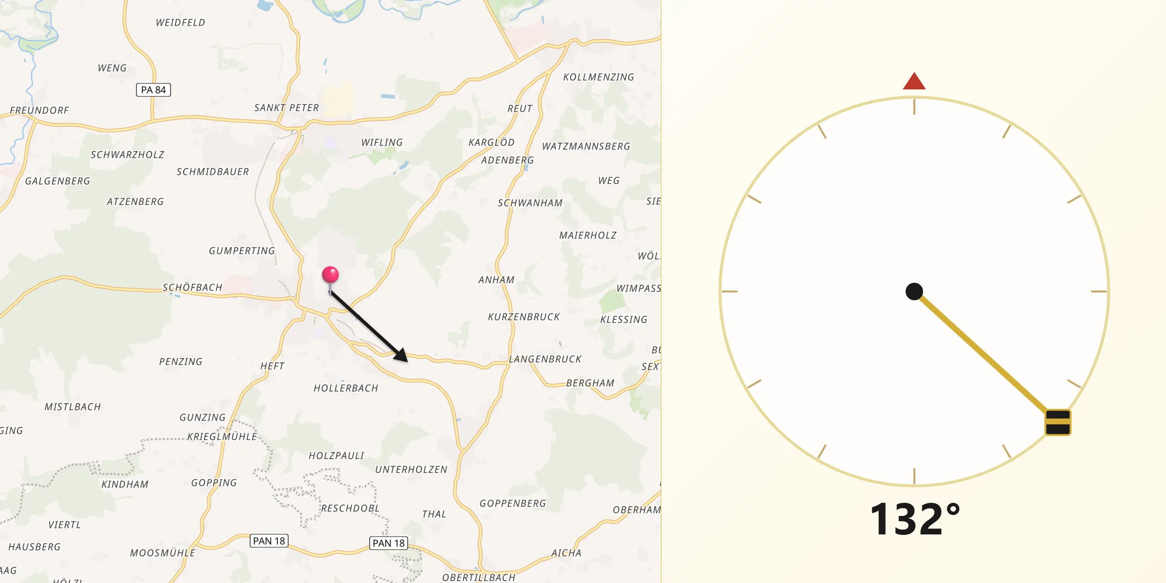 Qibla-Richtung von Aidenbach