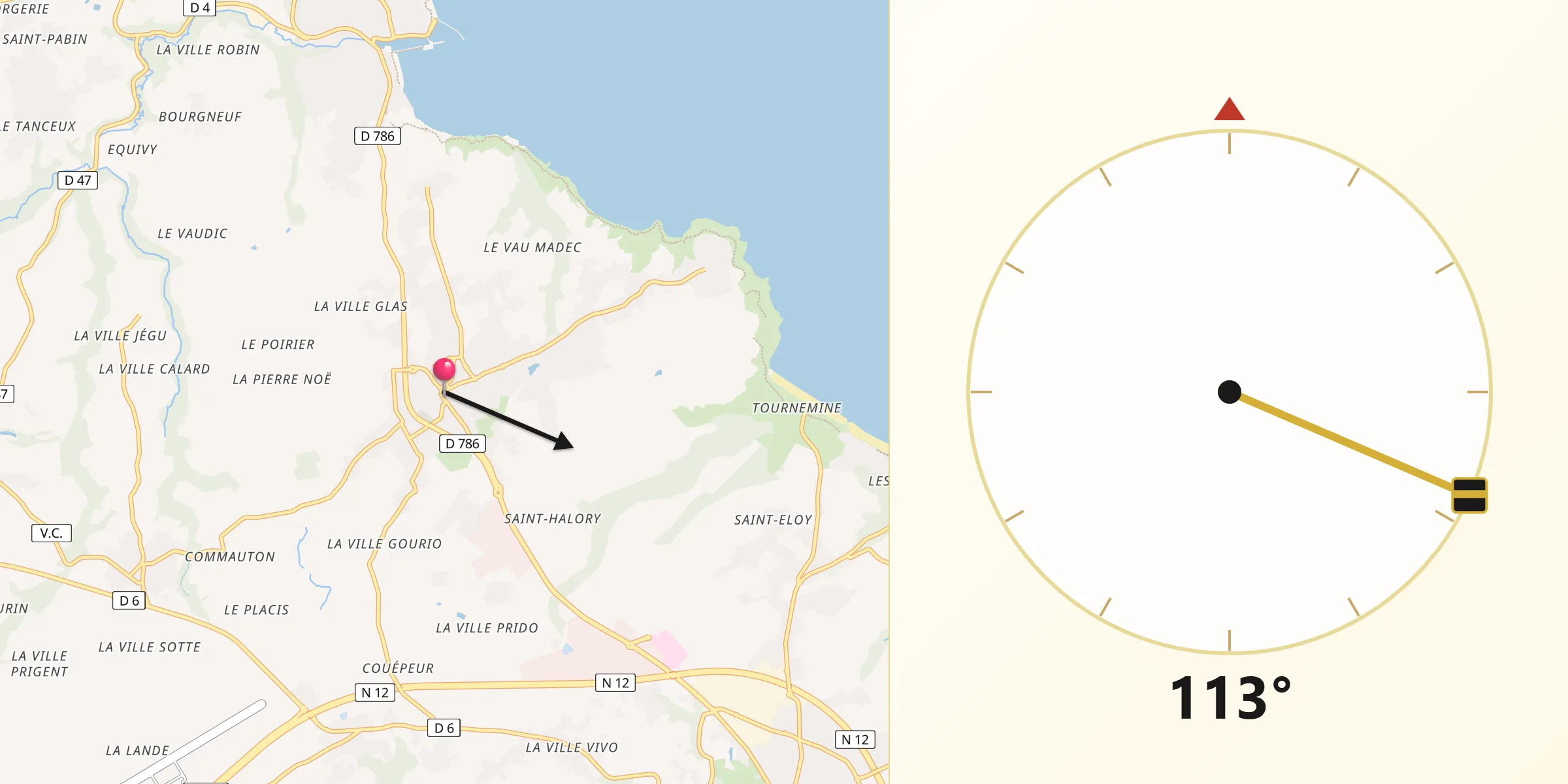 Direction vers la Qibla depuis Pordic