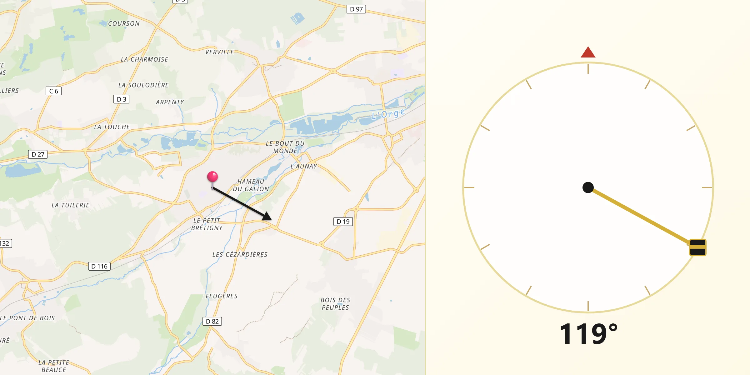 Direction vers la Qibla depuis Breuillet