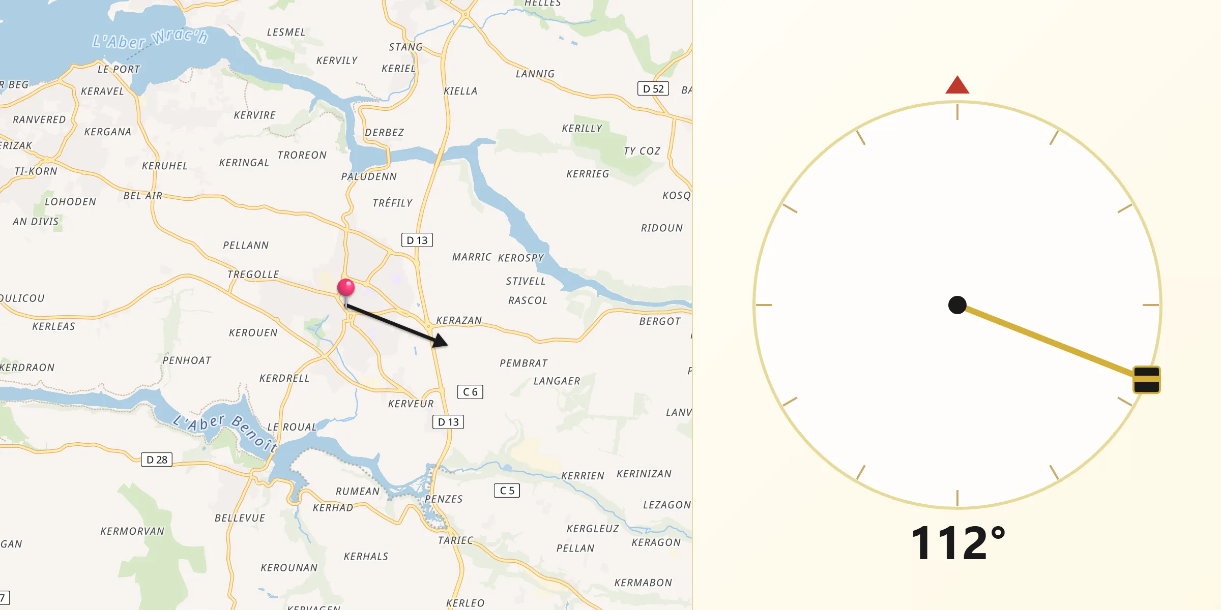 Direction vers la Qibla depuis Lannilis