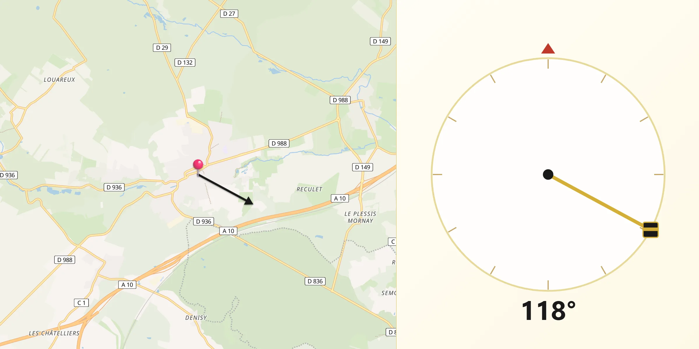Direction vers la Qibla depuis Saint-Arnoult-en-Yvelines