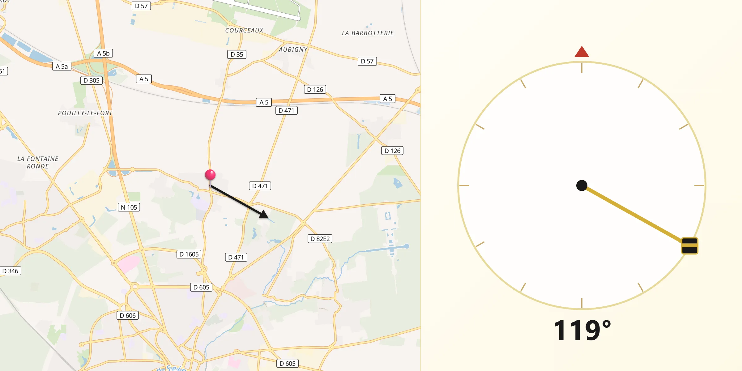 Direction vers la Qibla depuis Voisenon