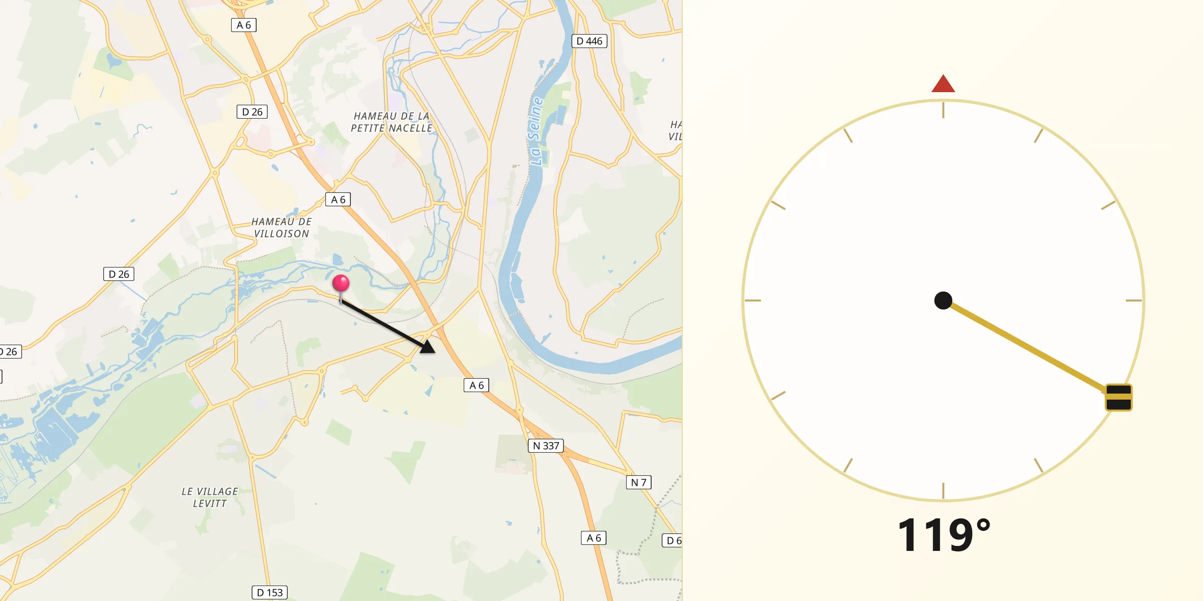 Direction vers la Qibla depuis Ormoy