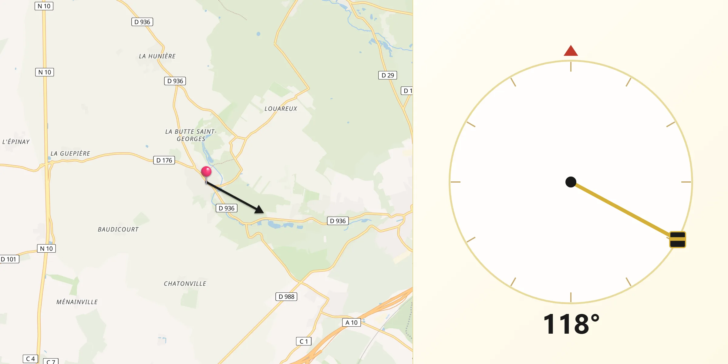 Direction vers la Qibla depuis Sonchamp
