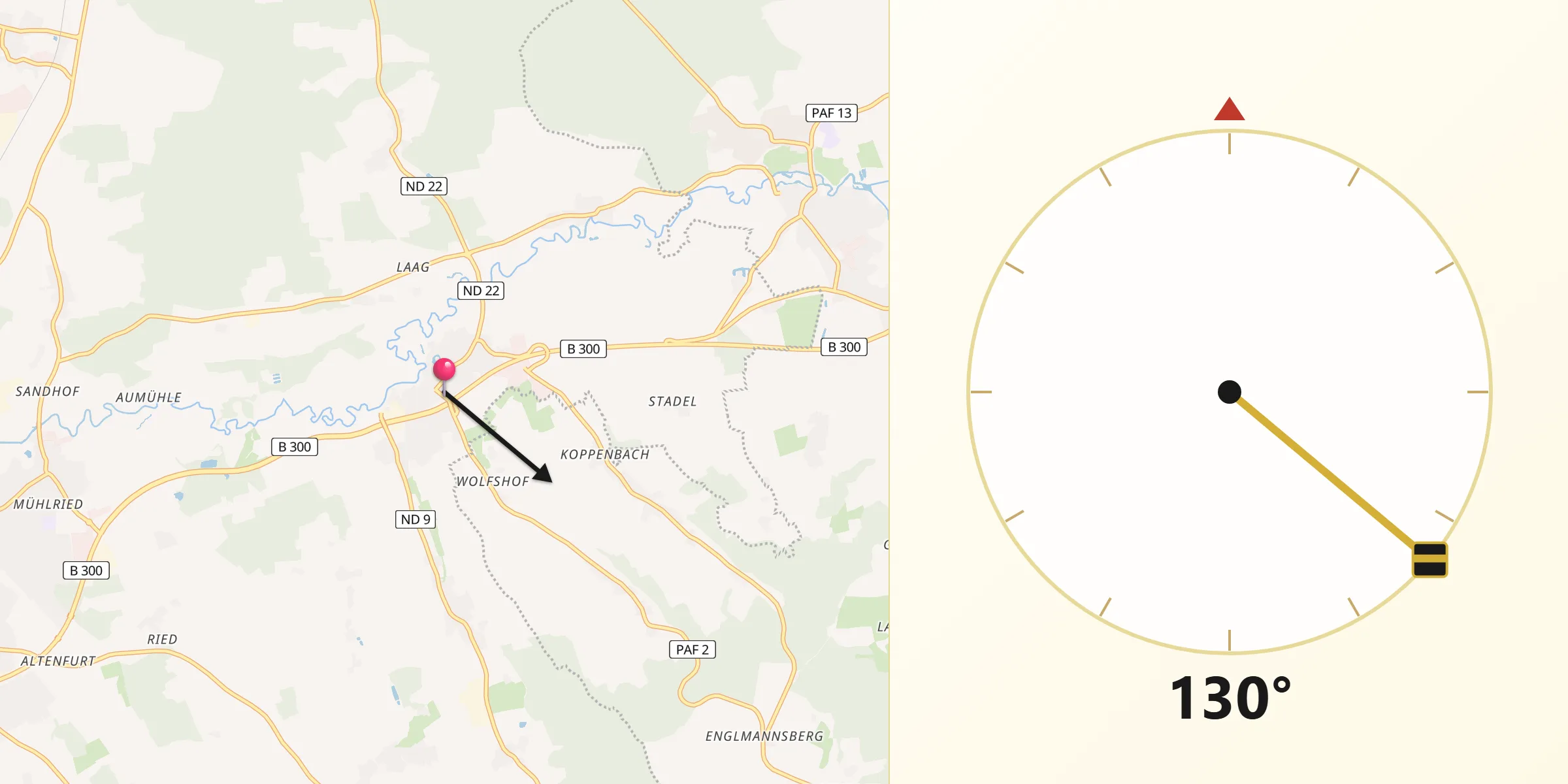 Qibla-Richtung von Waidhofen