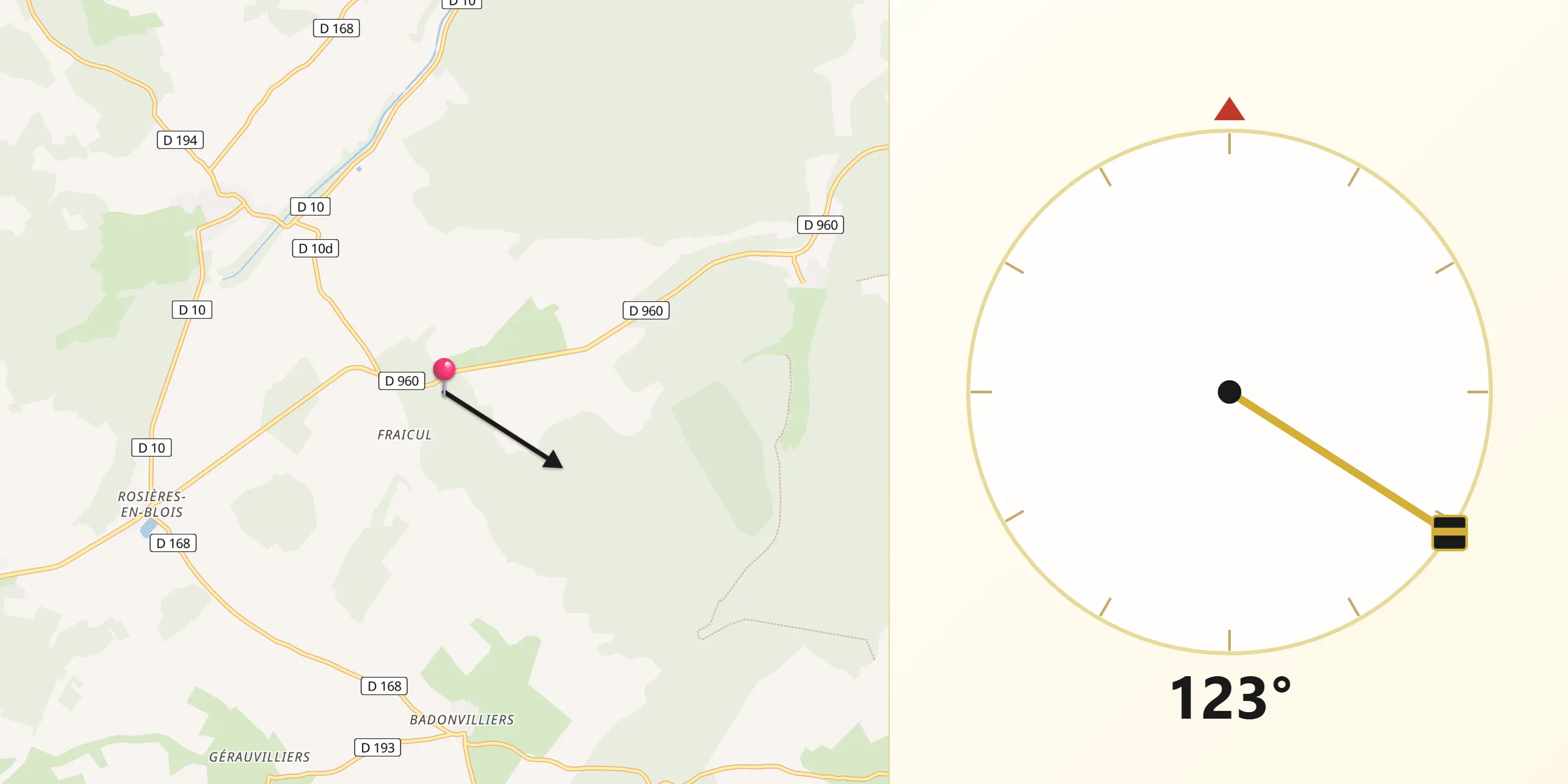 Direction vers la Qibla depuis Montigny-lès-Vaucouleurs
