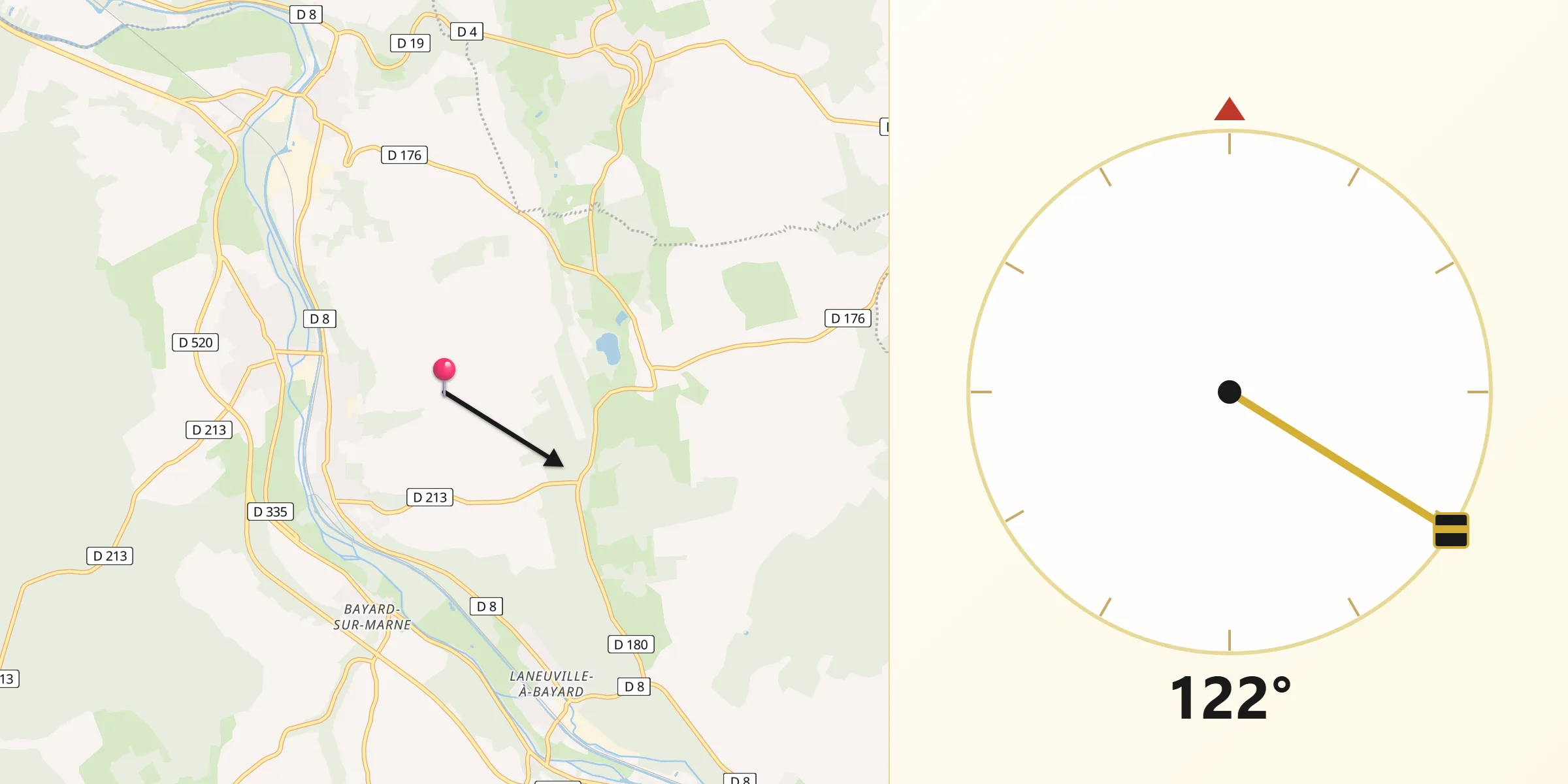 Direction vers la Qibla depuis Narcy