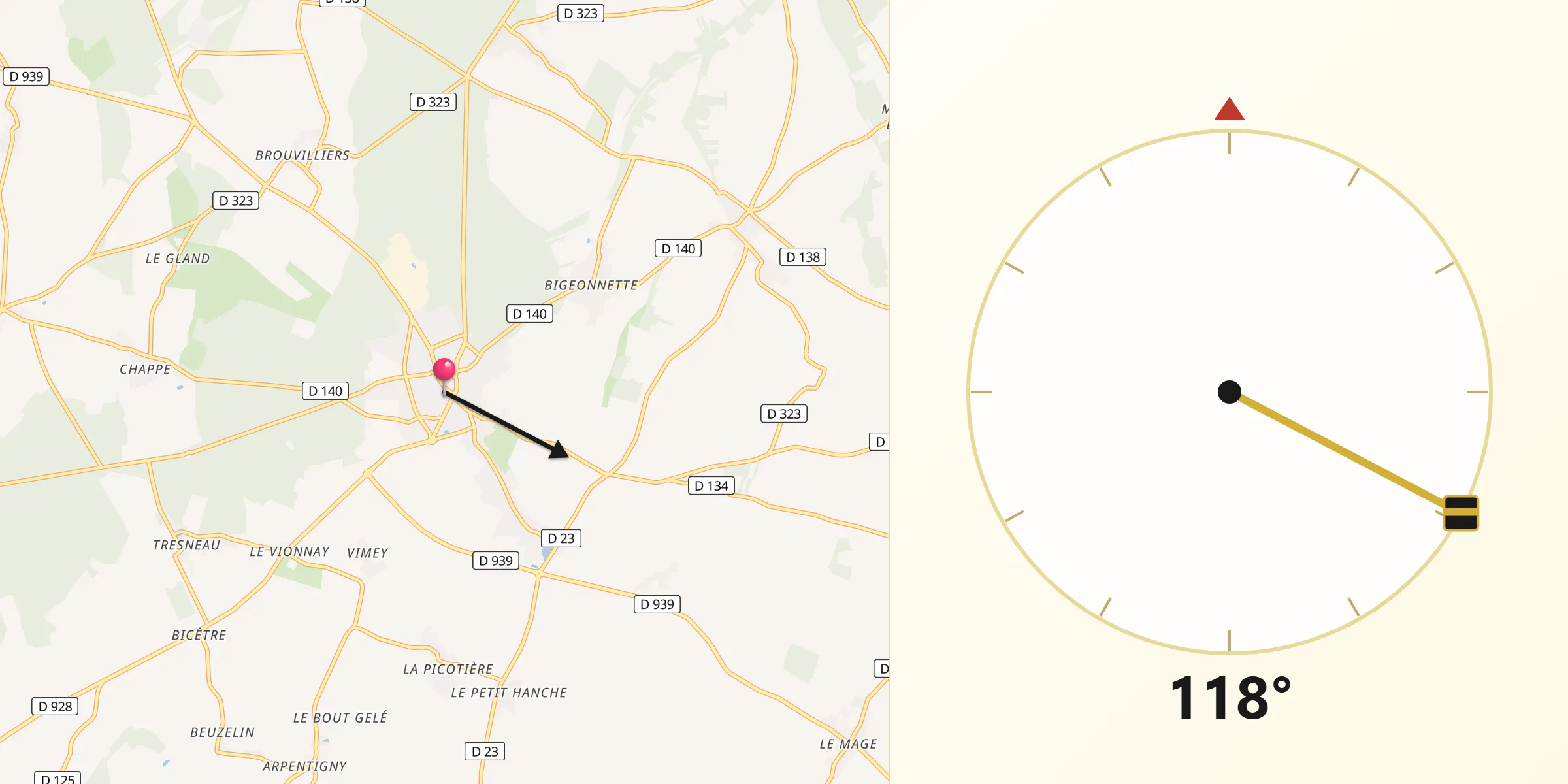 Direction vers la Qibla depuis Châteauneuf-en-Thymerais