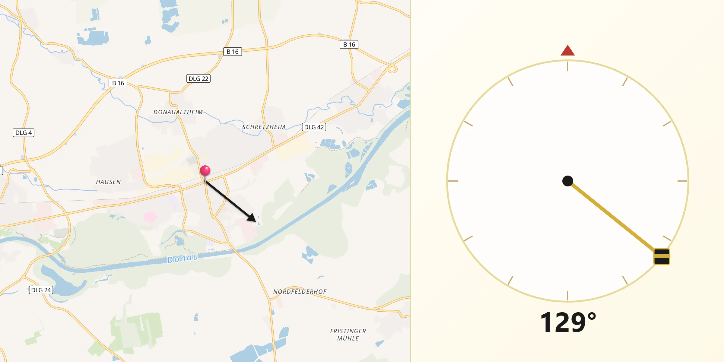 Qibla-Richtung von Dillingen an der Donau