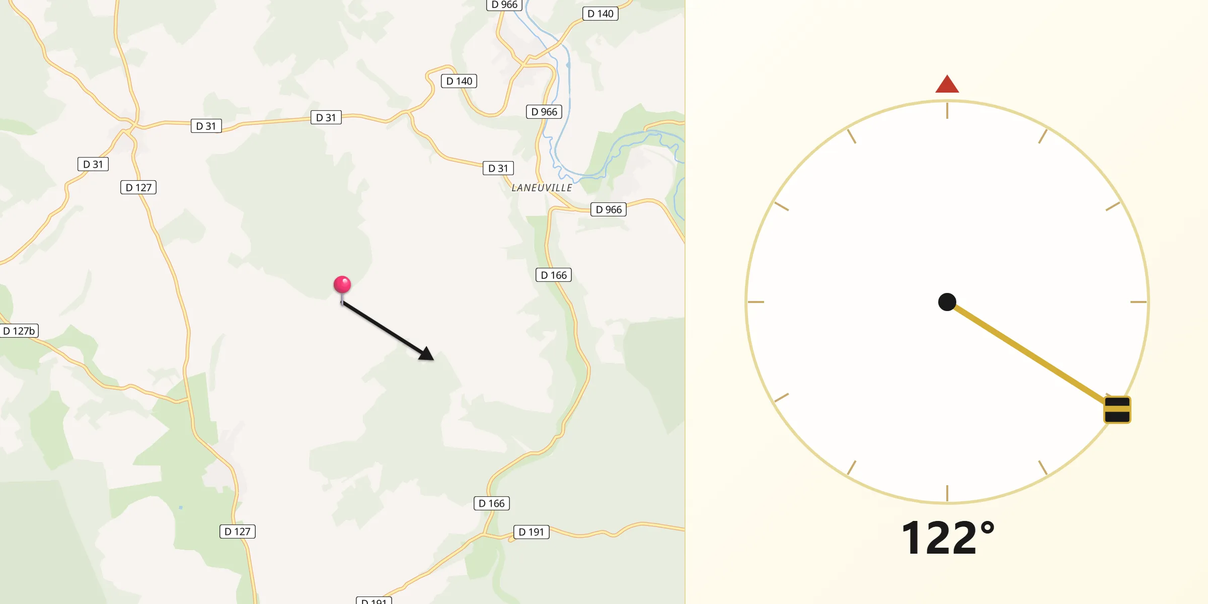 Direction vers la Qibla depuis Saint-Joire