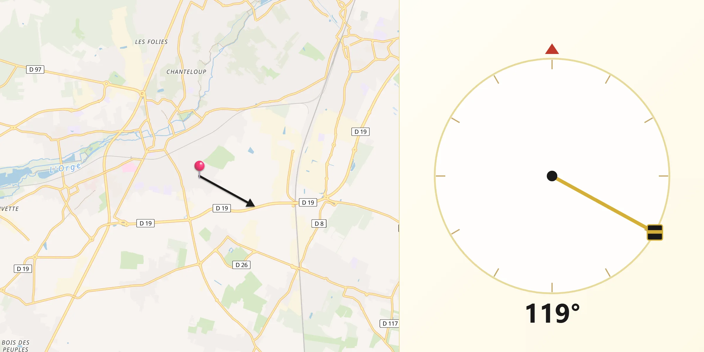 Direction vers la Qibla depuis La Norville