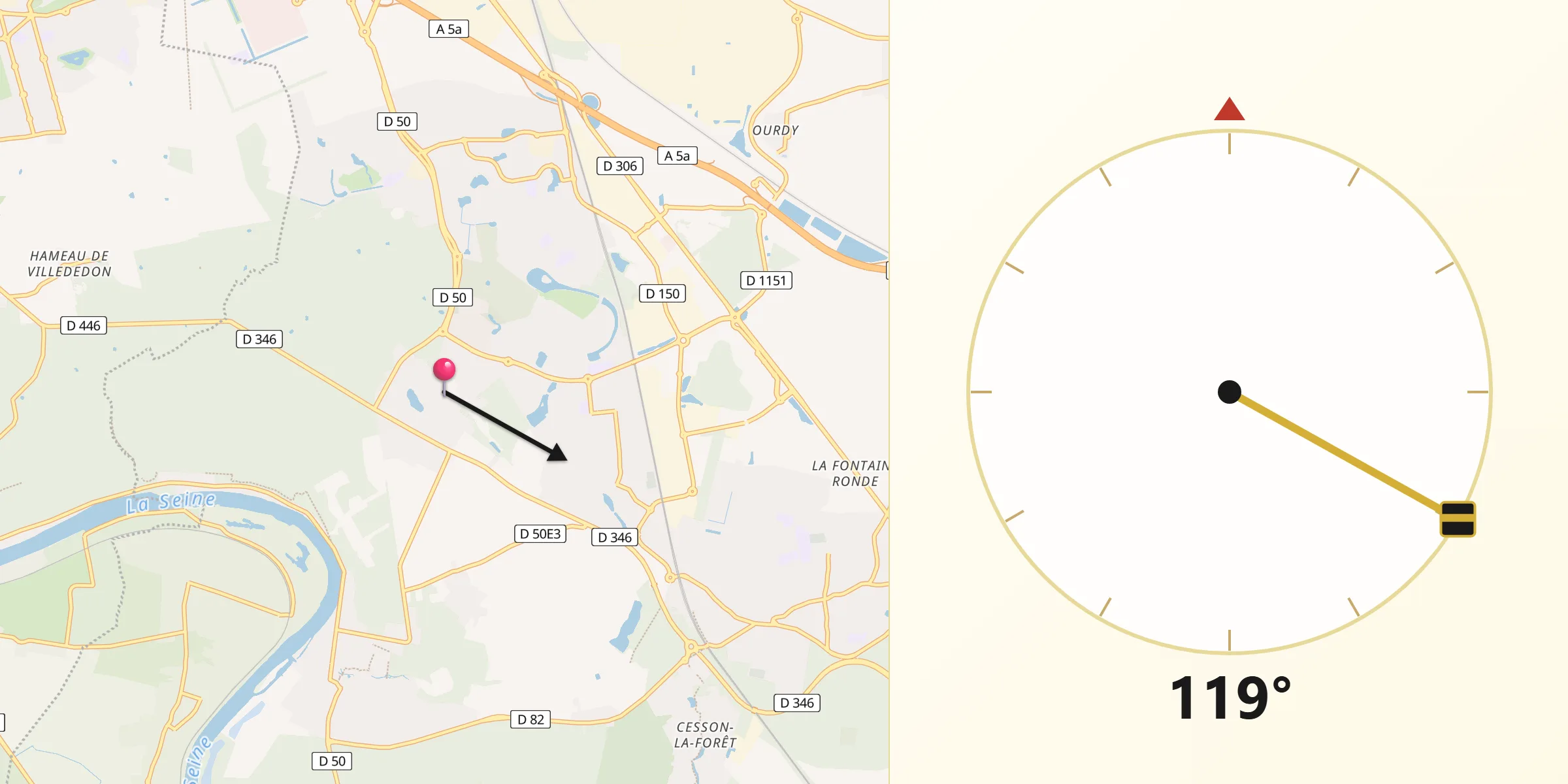Direction vers la Qibla depuis Nandy