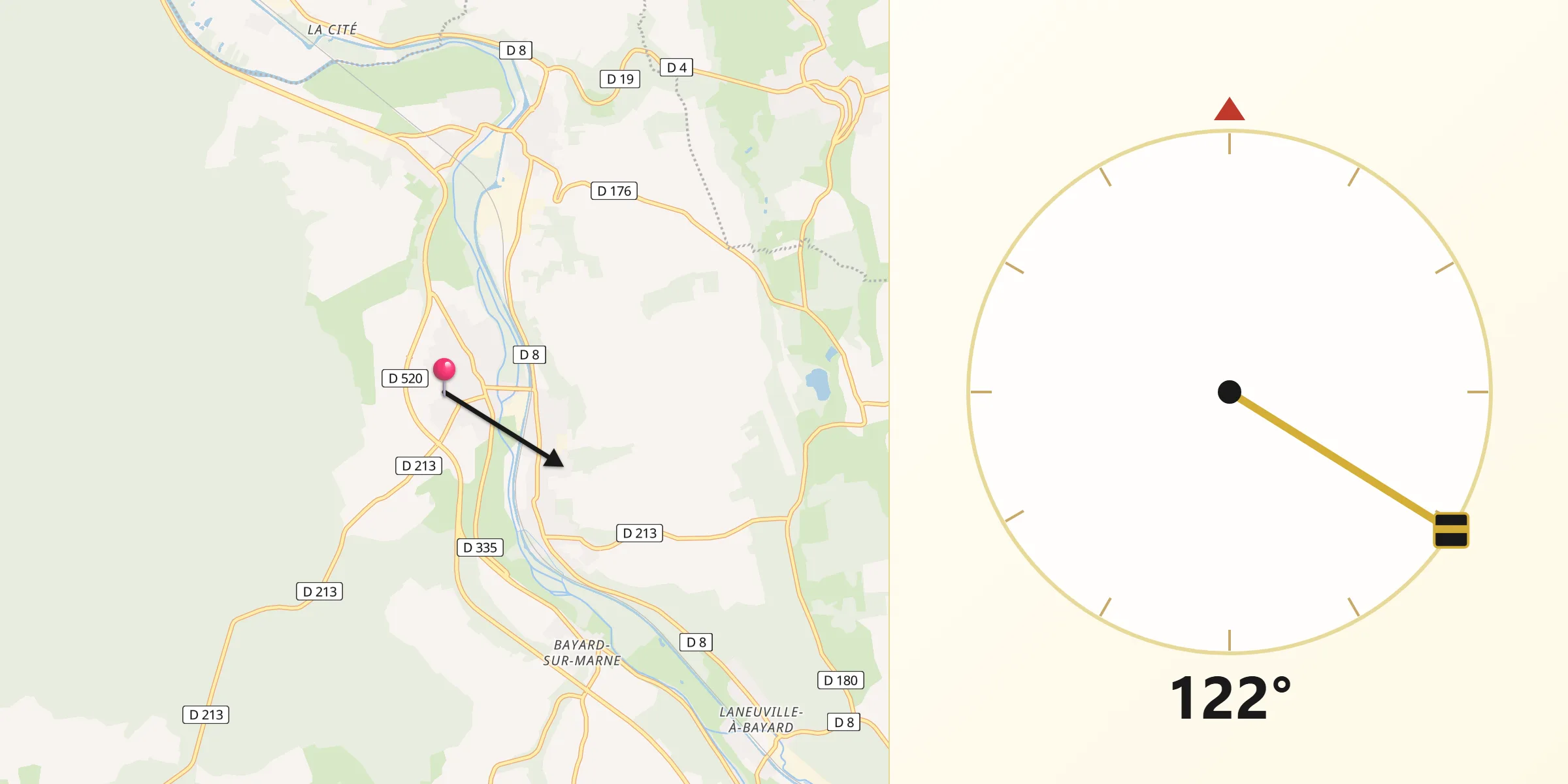 Direction vers la Qibla depuis Eurville-Bienville