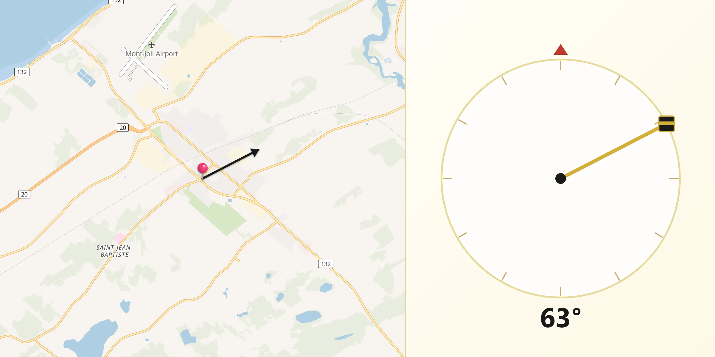 Qibla Direction from Mont-Joli