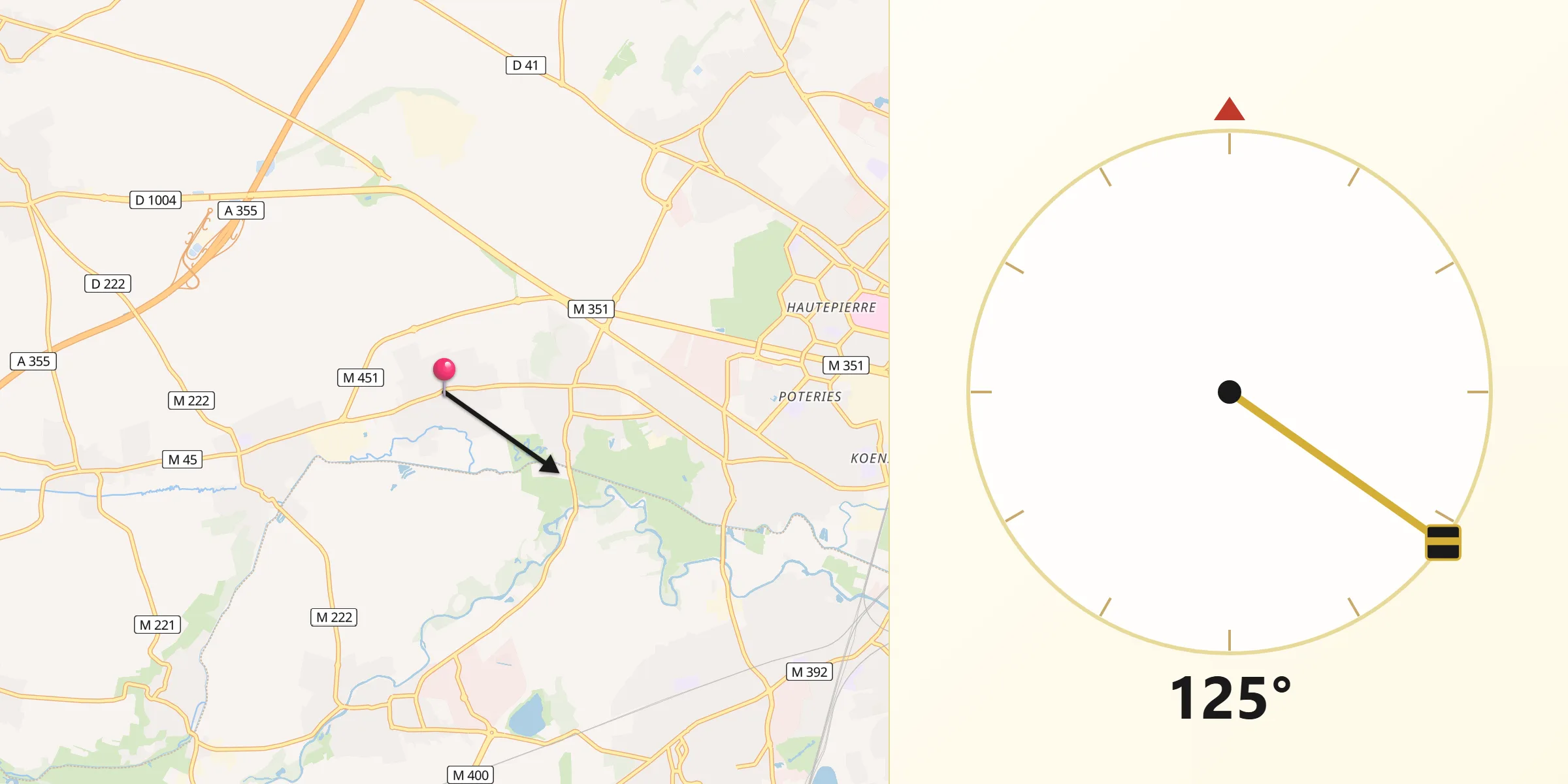 Direction vers la Qibla depuis Oberschaeffolsheim