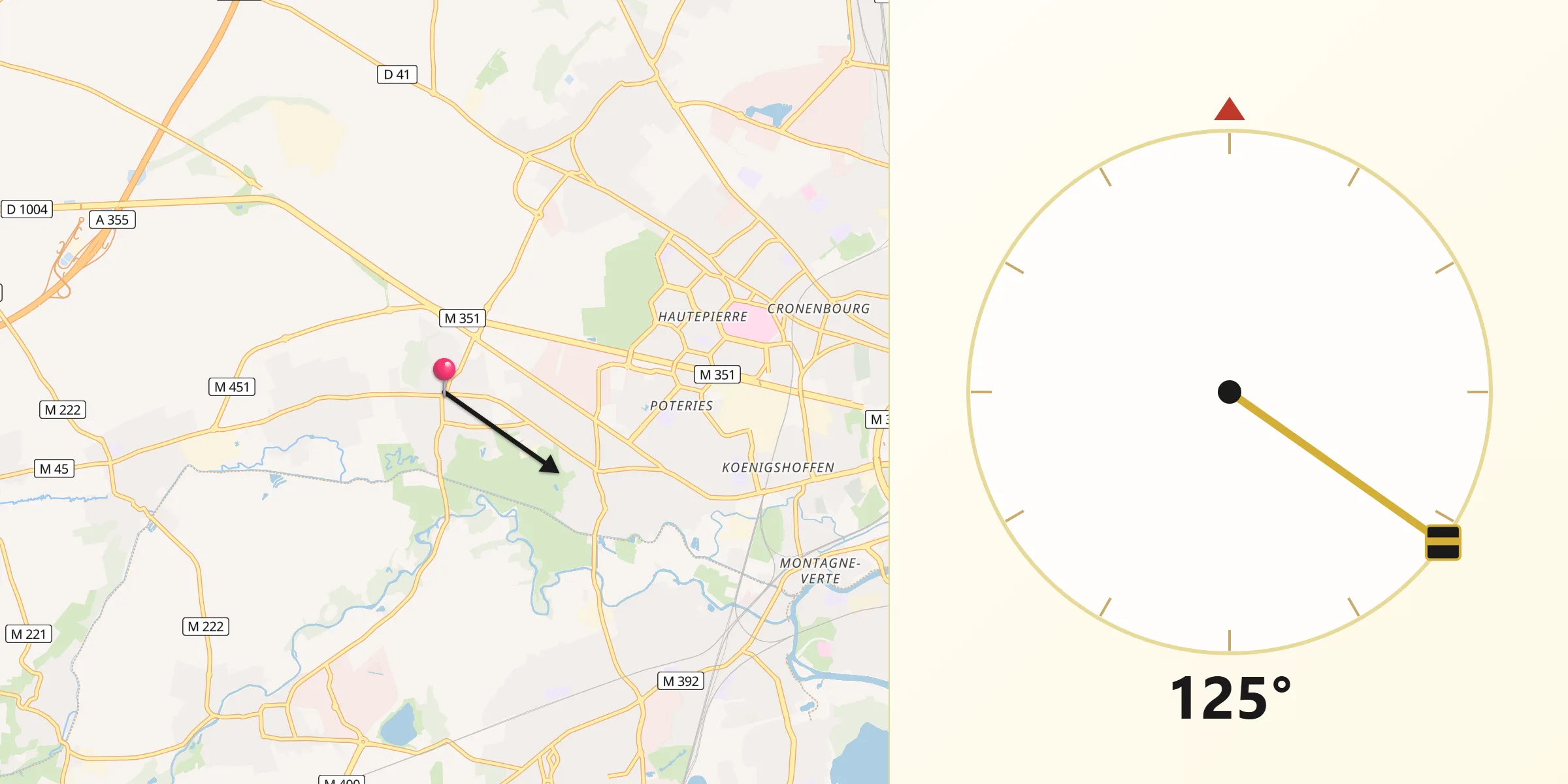 Direction vers la Qibla depuis Wolfisheim