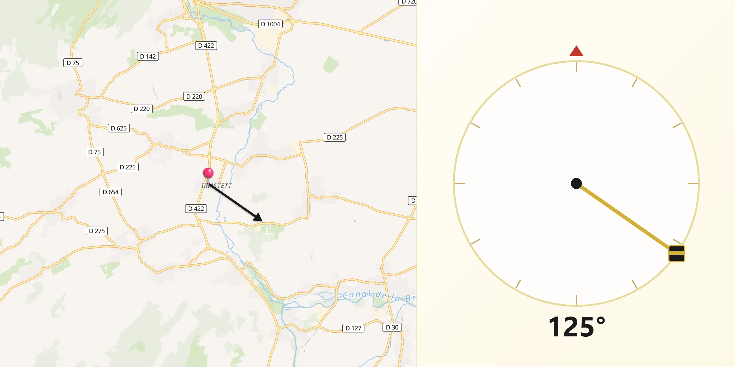 Direction vers la Qibla depuis Irmstett