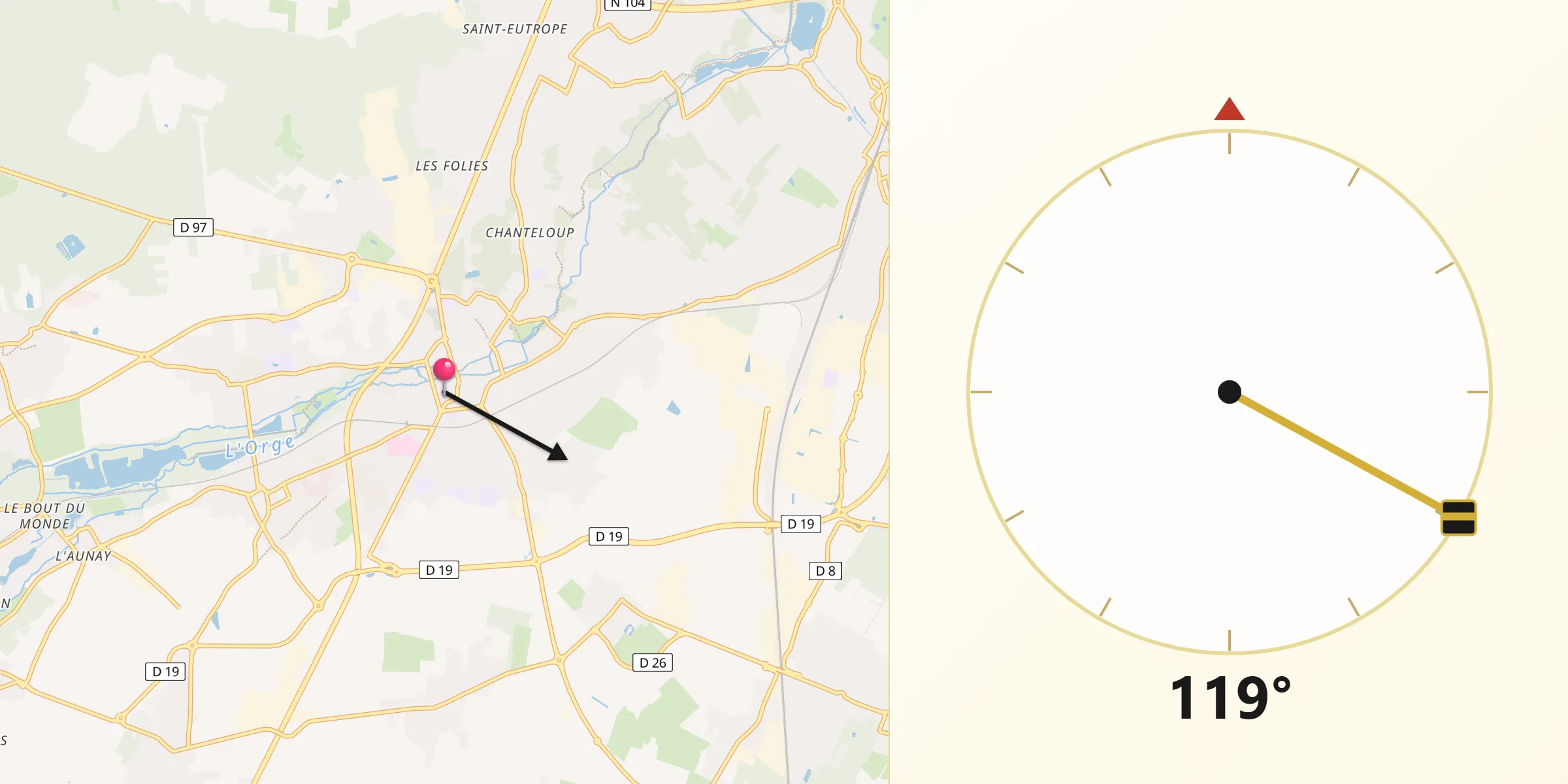 Direction vers la Qibla depuis Arpajon