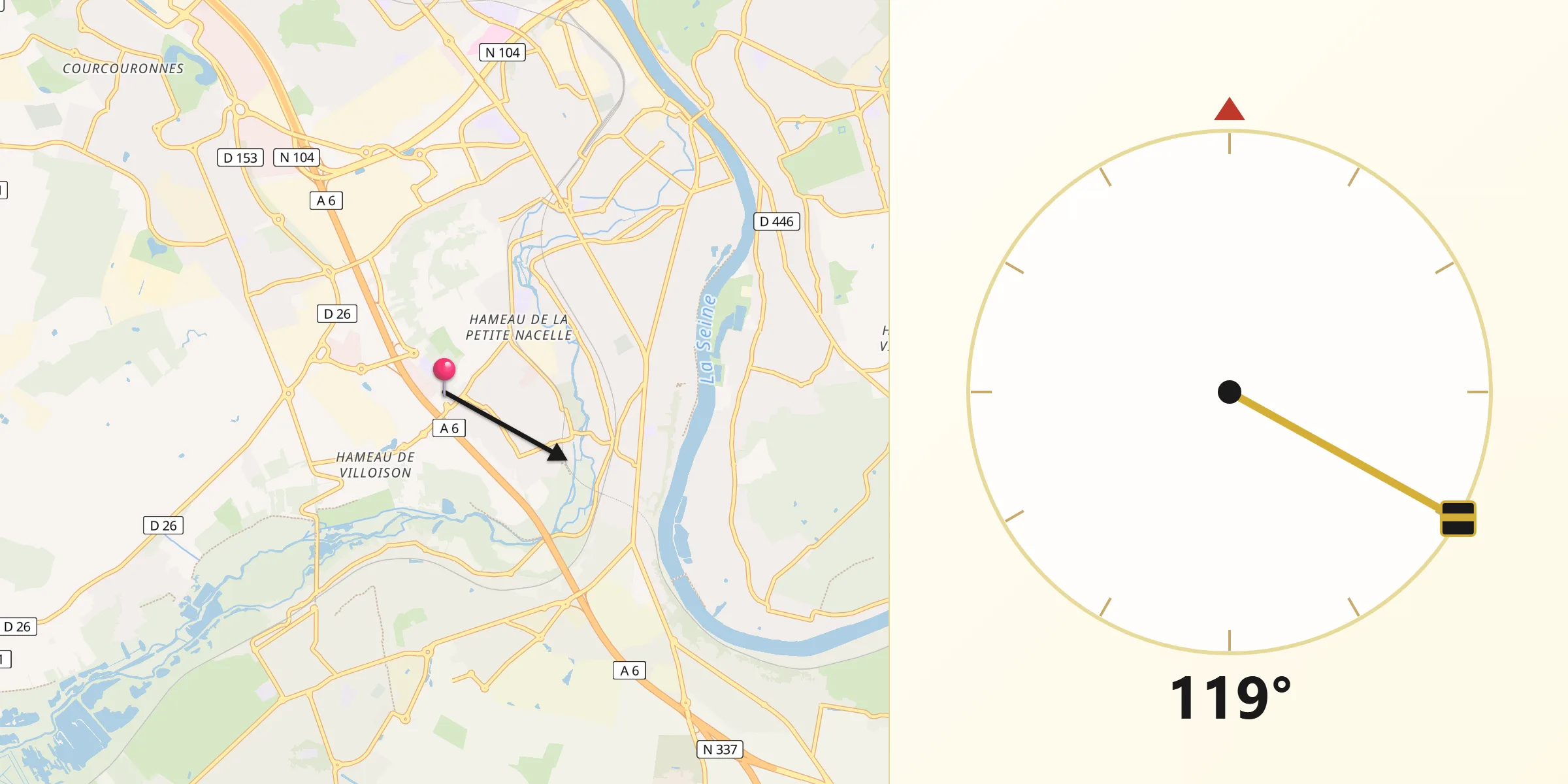 Direction vers la Qibla depuis Villabé