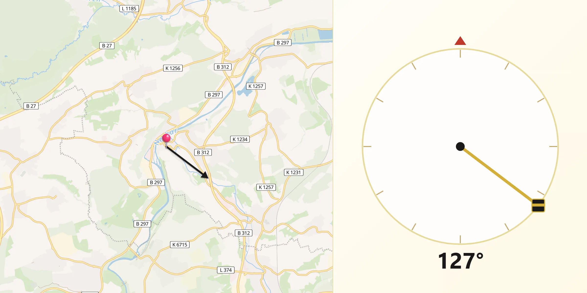 Qibla-Richtung von Neckartenzlingen