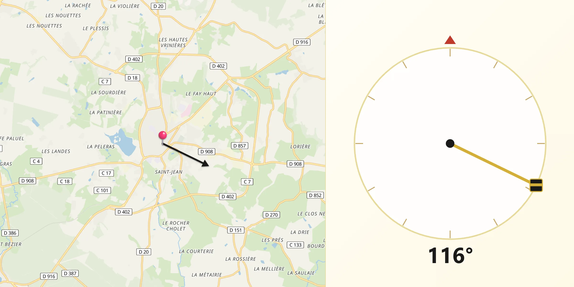 Direction vers la Qibla depuis La Ferté-Macé