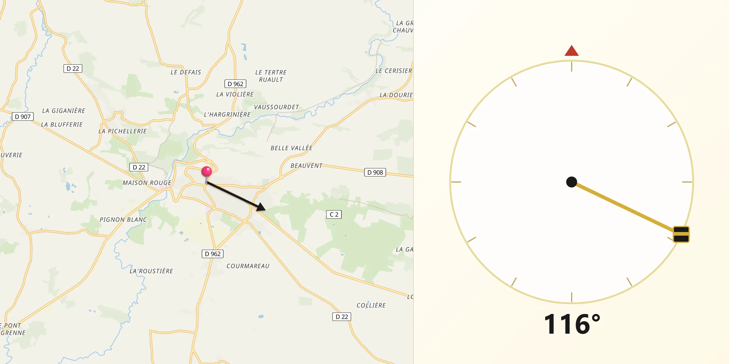 Direction vers la Qibla depuis Domfront
