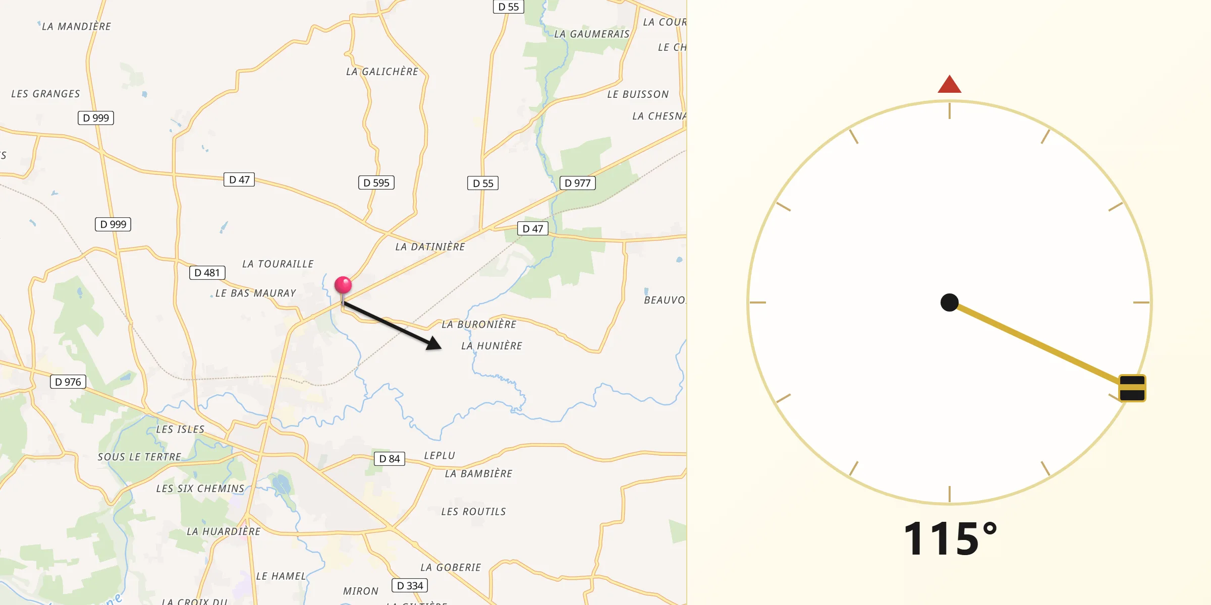 Direction vers la Qibla depuis Parigny