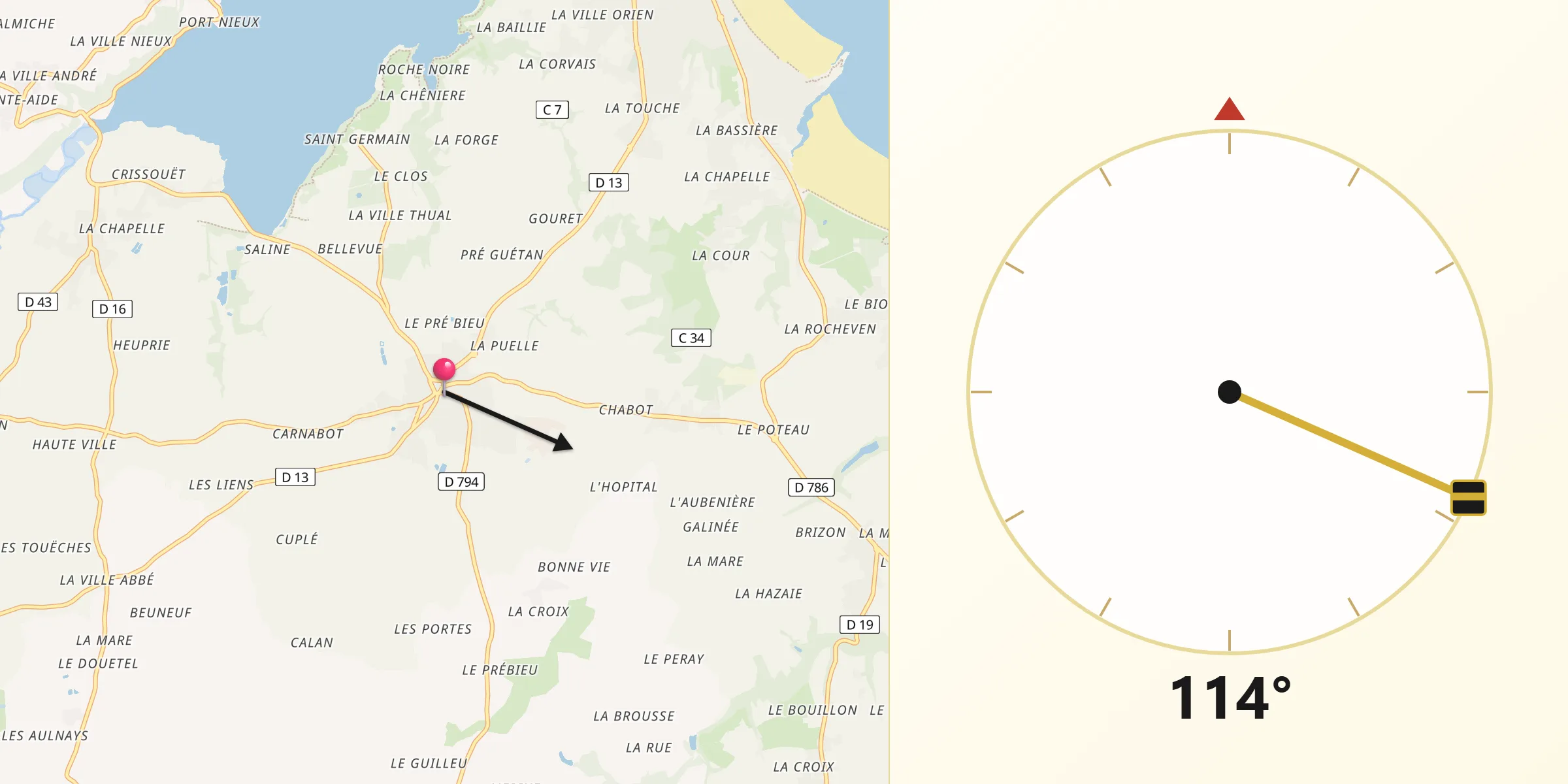 Direction vers la Qibla depuis Matignon