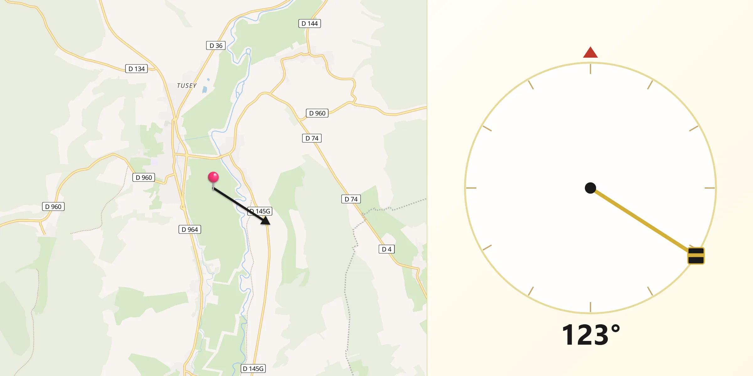 Direction vers la Qibla depuis Chalaines