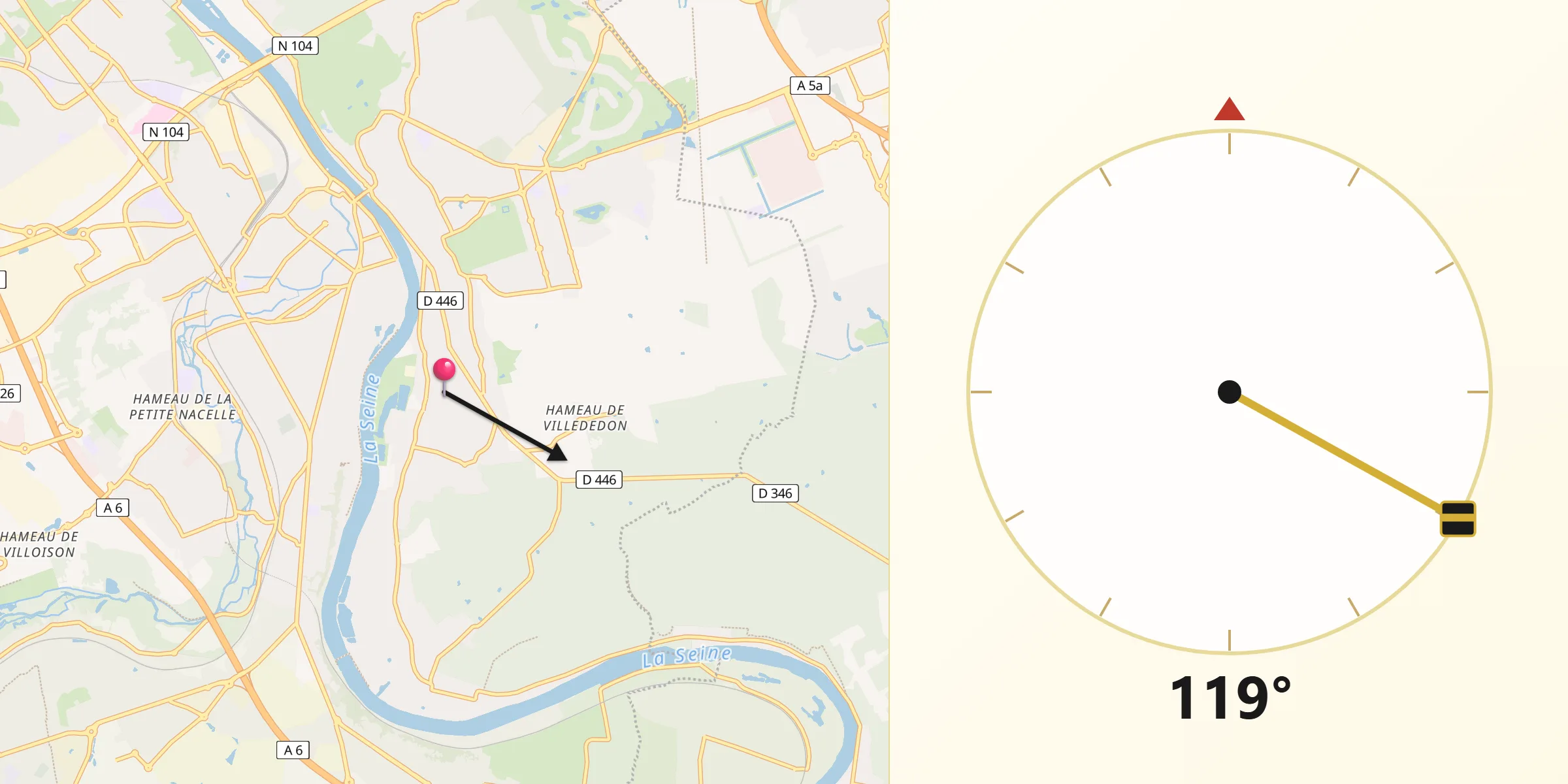 Direction vers la Qibla depuis Saintry-sur-Seine