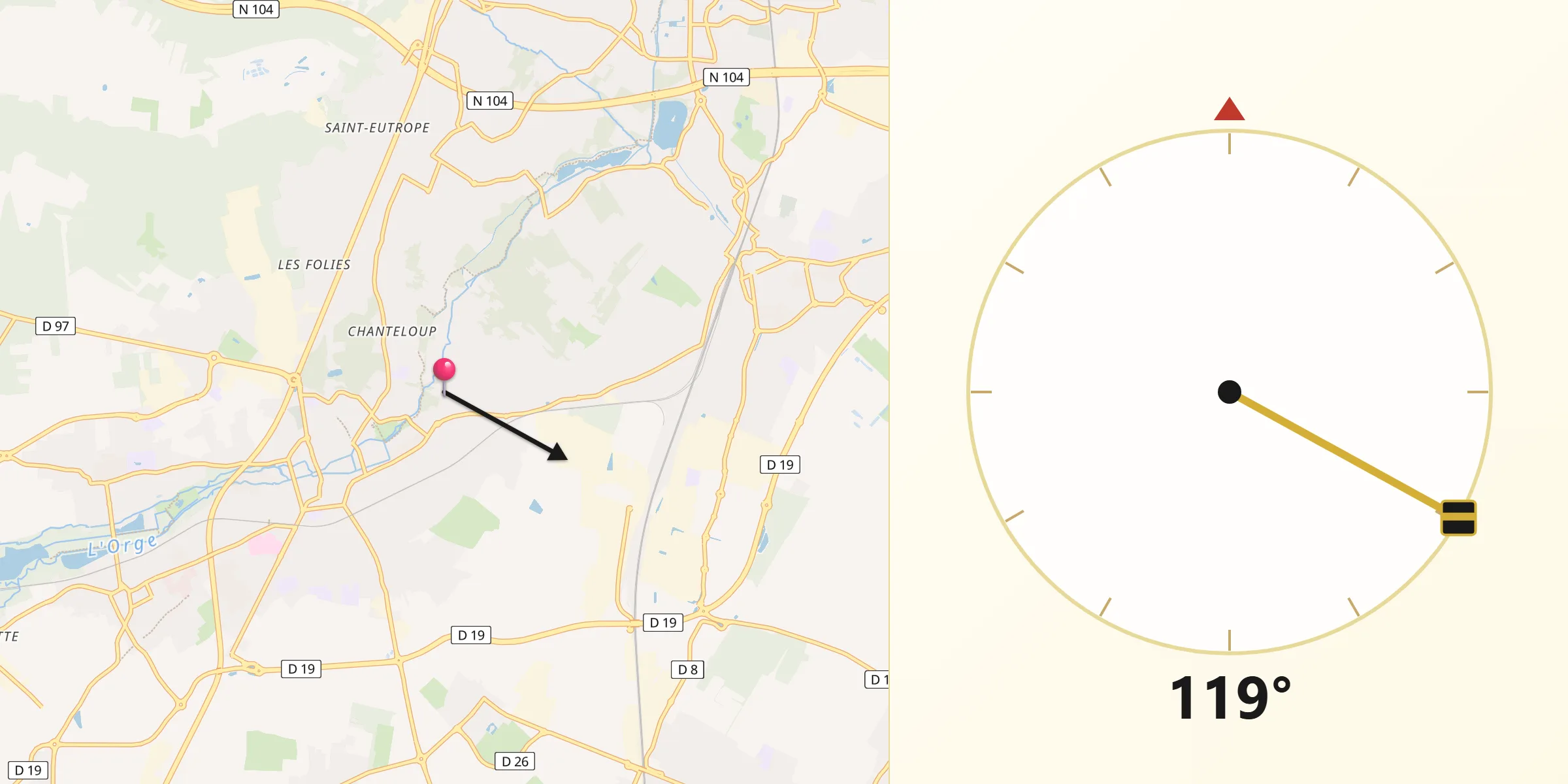 Direction vers la Qibla depuis Saint-Germain-lès-Arpajon