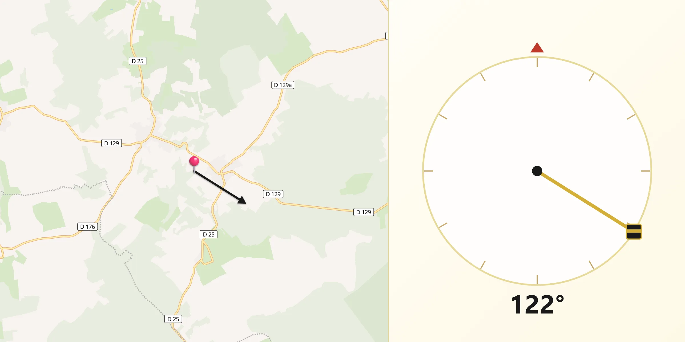 Direction vers la Qibla depuis Juvigny-en-Perthois