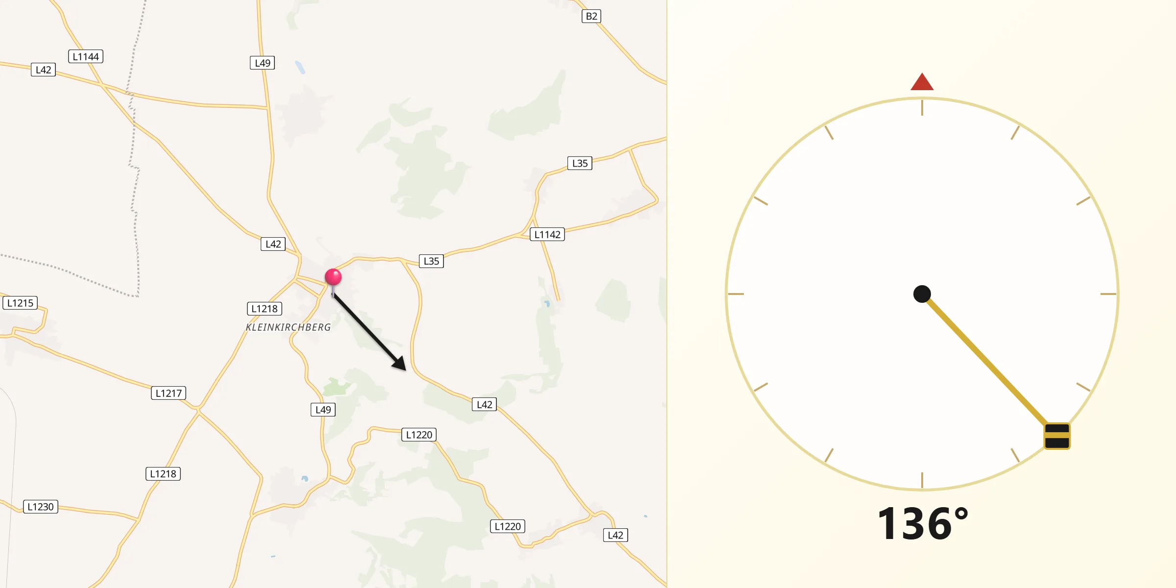 Qibla-Richtung von Sitzendorf an der Schmida