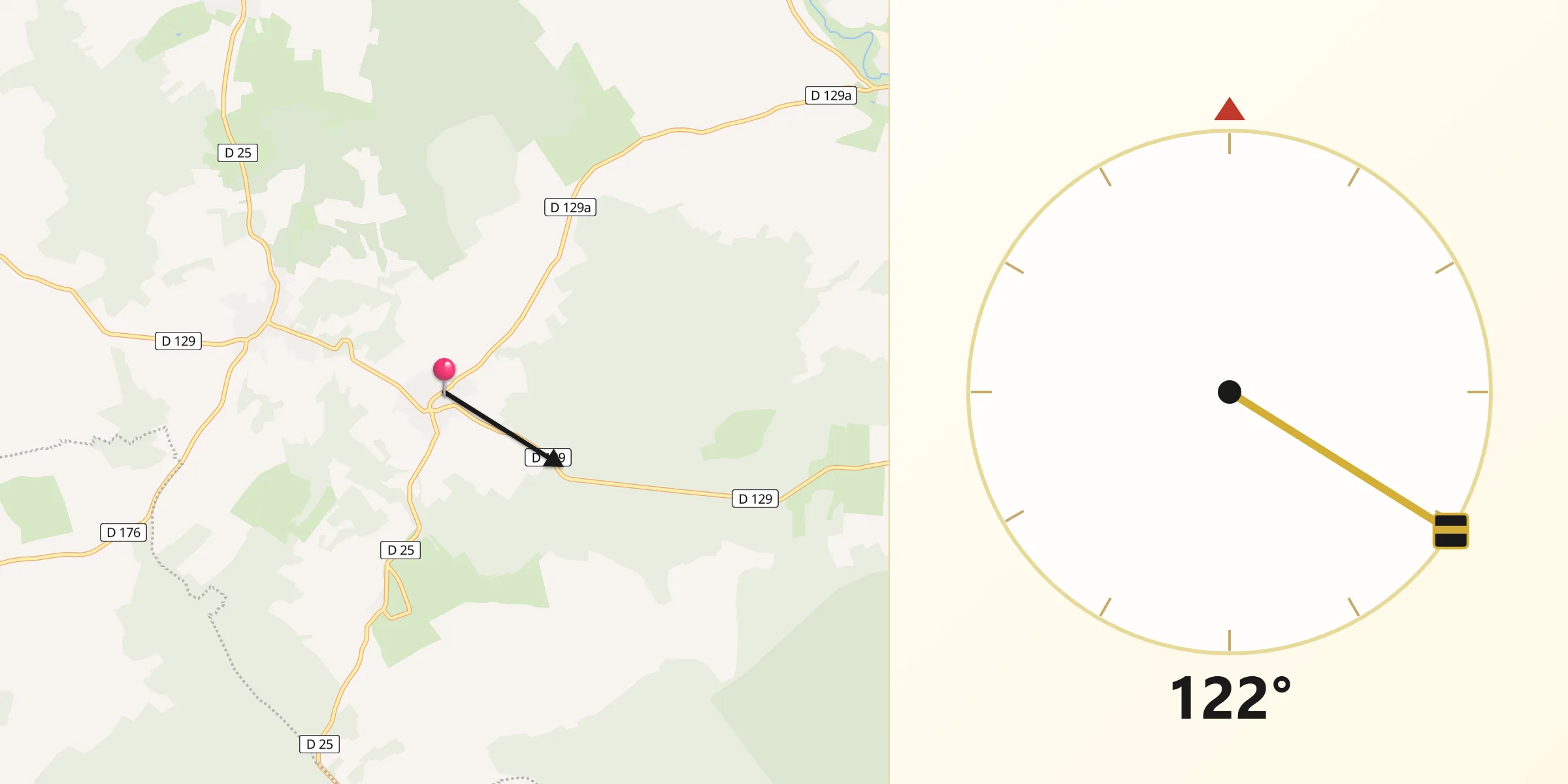 Direction vers la Qibla depuis Dammarie-sur-Saulx