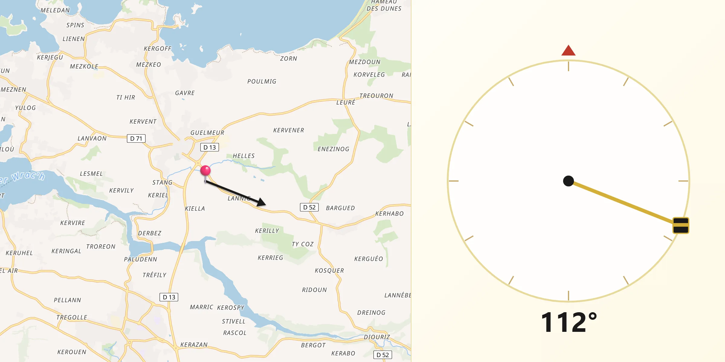 Direction vers la Qibla depuis Plouguerneau