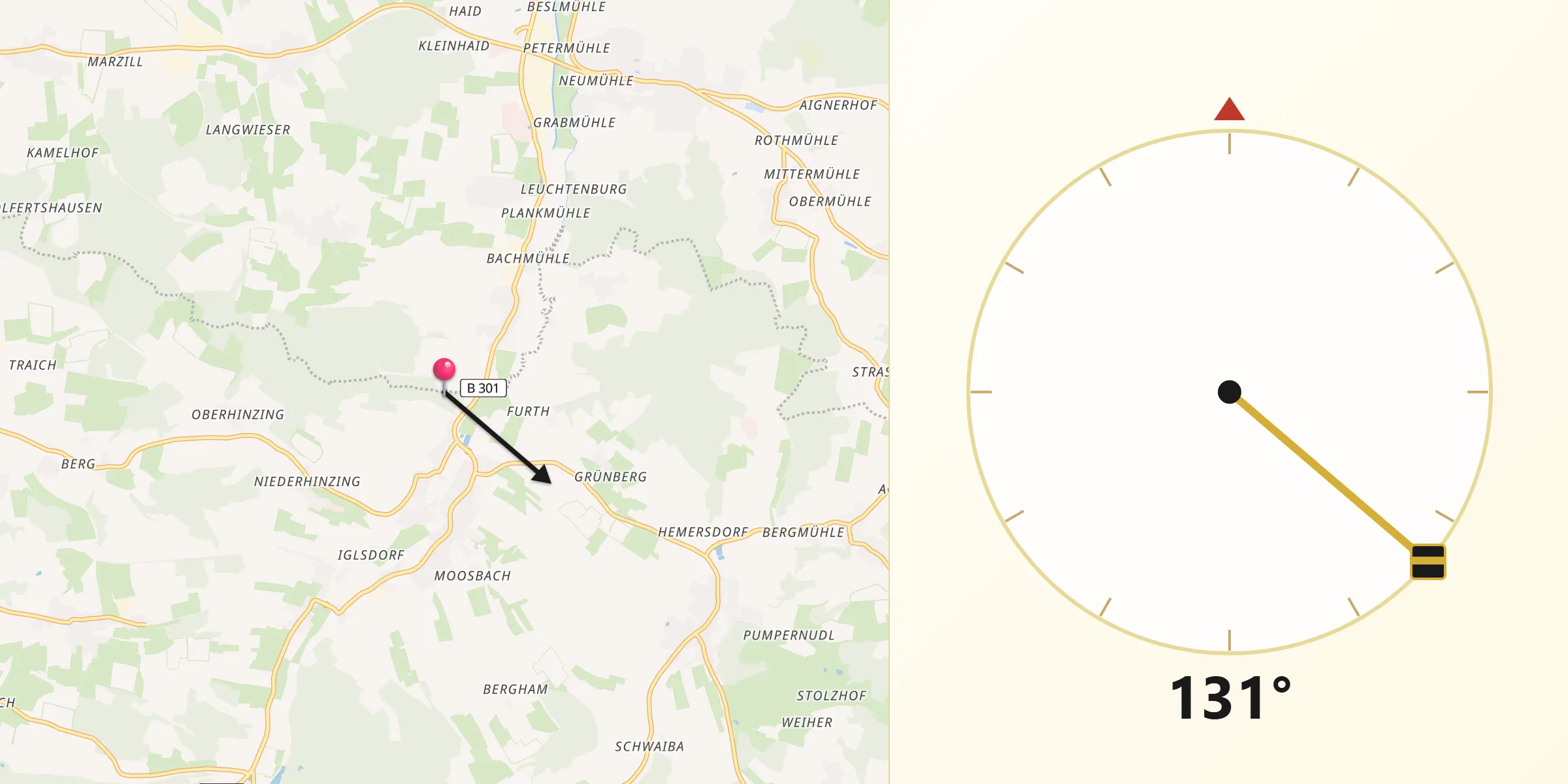 Qibla-Richtung von Rudelzhausen