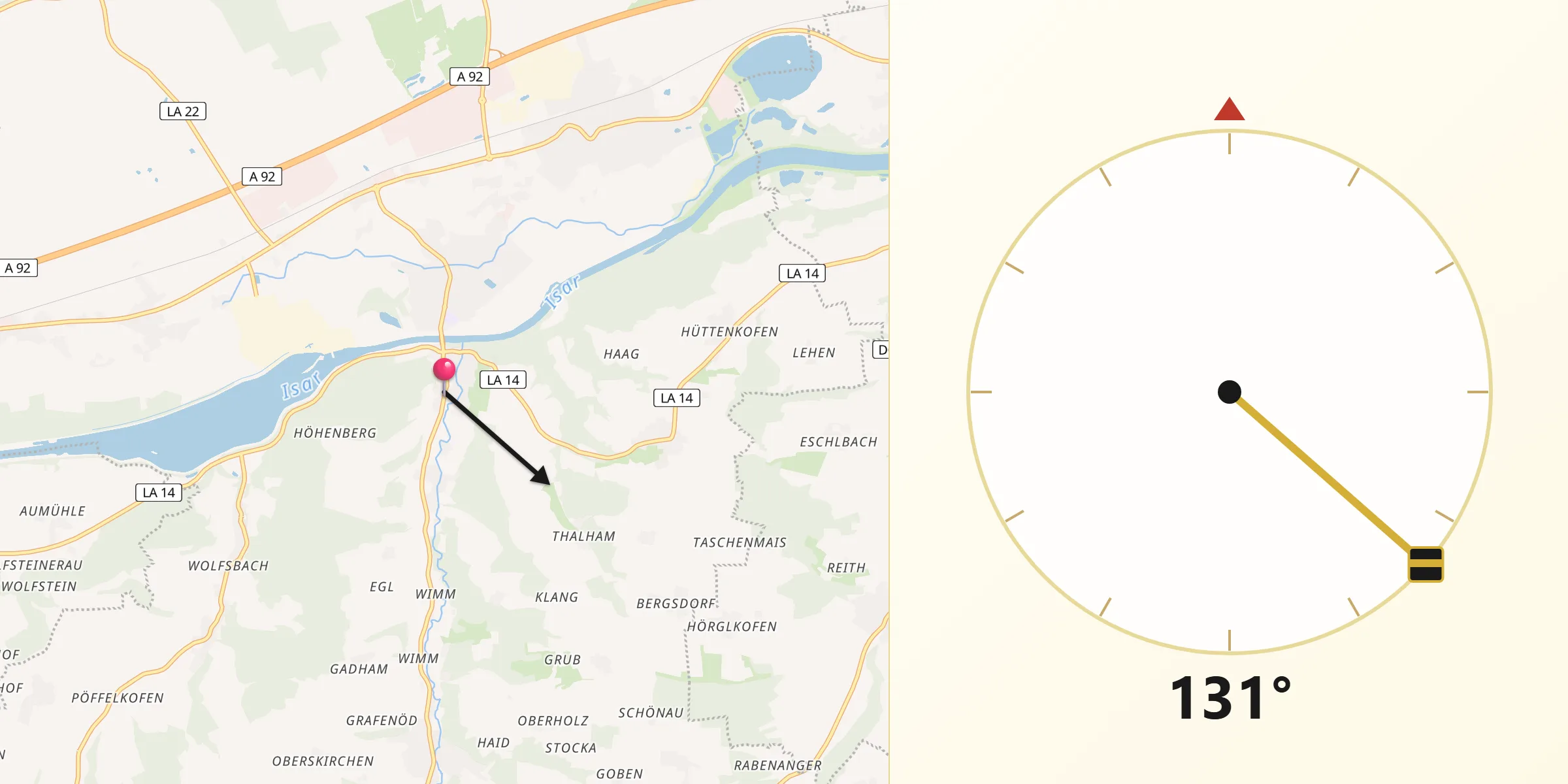 Qibla-Richtung von Niederaichbach