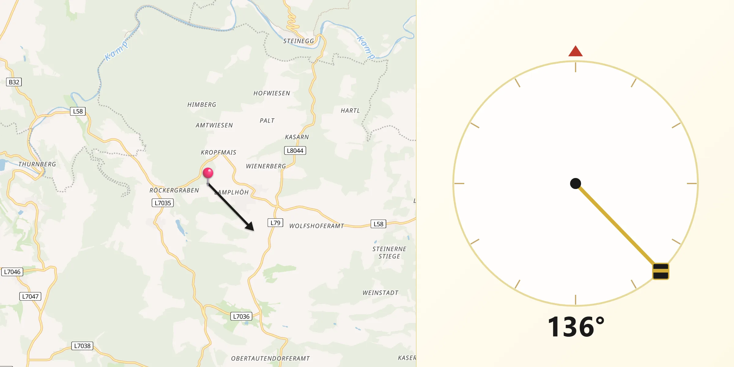 Qibla-Richtung von Sankt Leonhard am Hornerwald